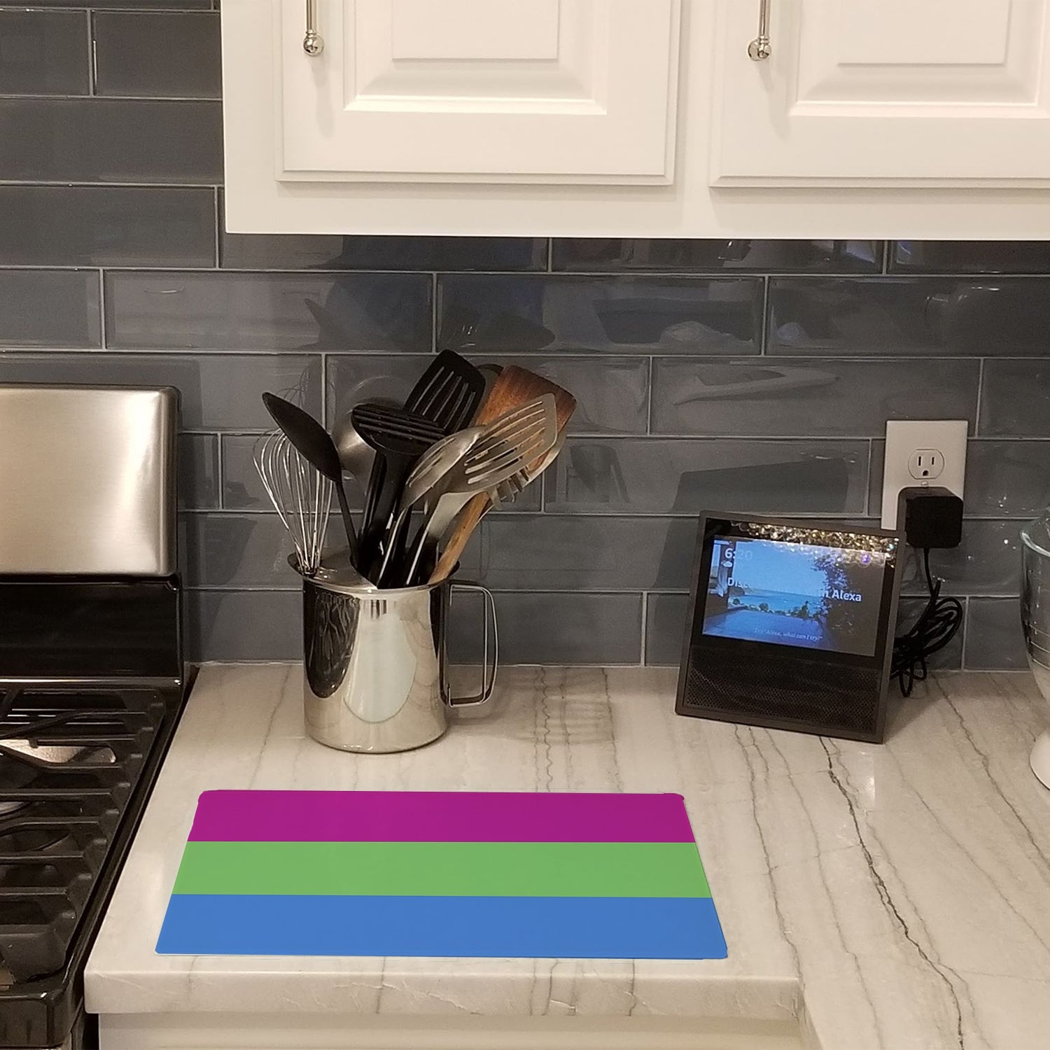 Polisexual Pride Cutting Board Tempered Glass Kitchen Cutting Surface, Heat Resistant Chopping, Non-Slip Feet, Food Prep & Serving