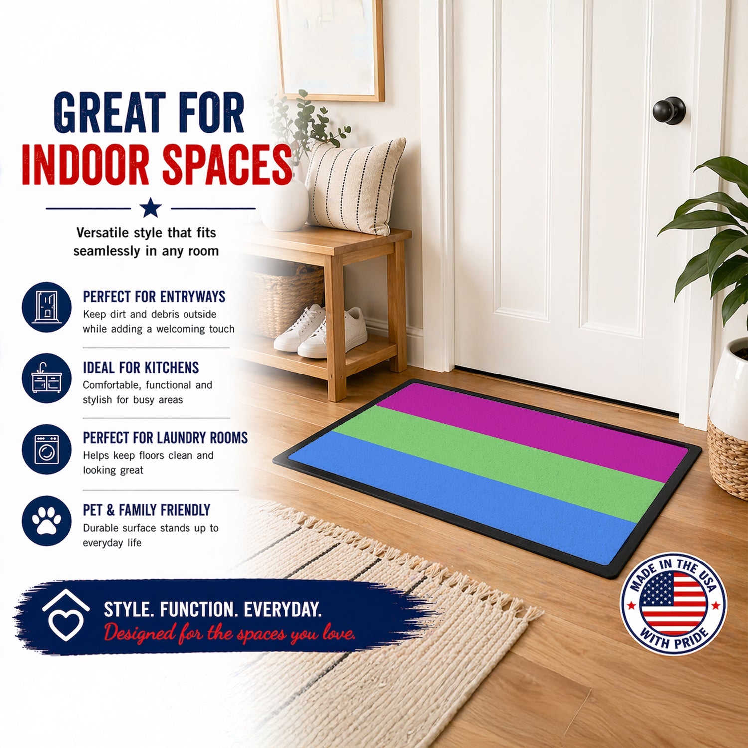 Polisexual Pride Doormat Indoor Outdoor 18H X 27W Front Door Mat Rugs for Entryway, Non Slip Washable