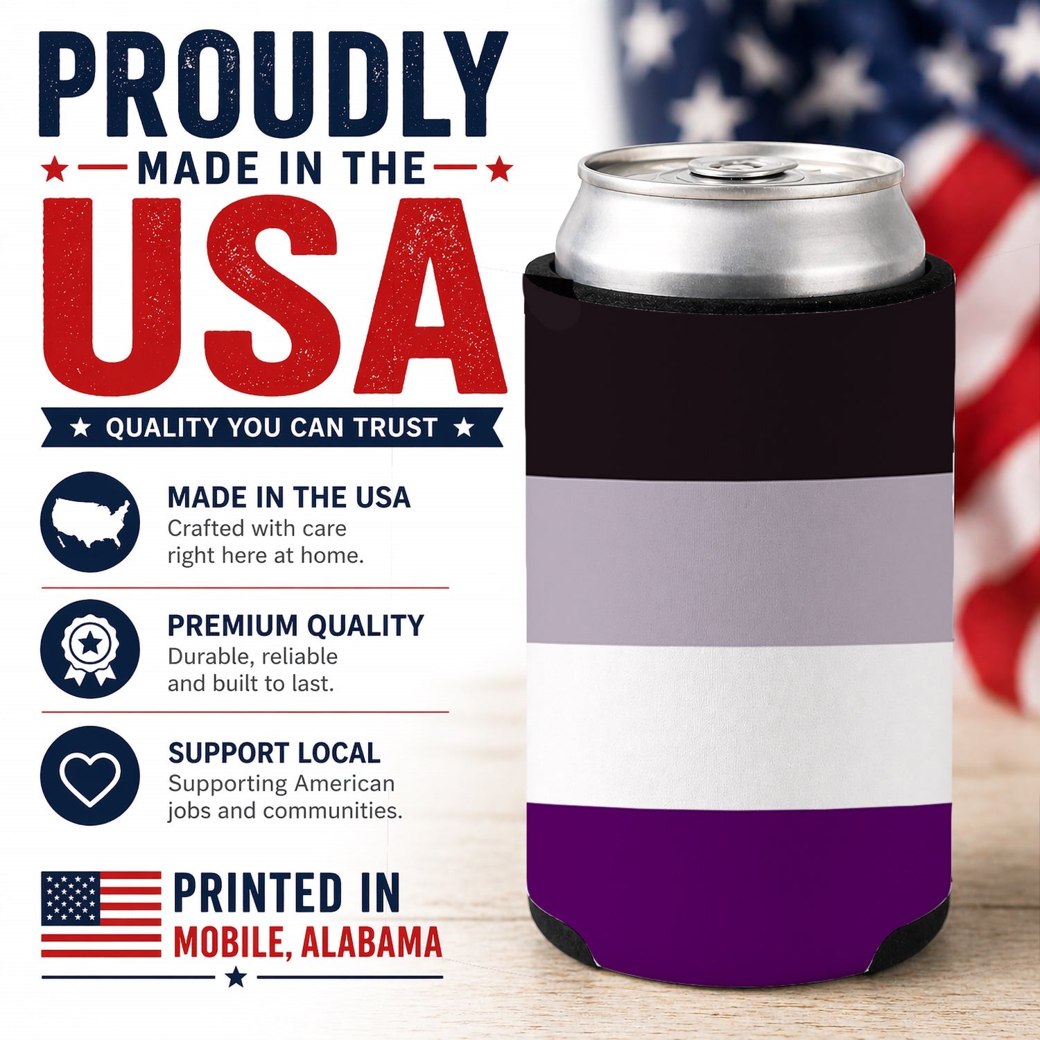 Asexual Pride Can or Bottle Hugger Cooler Sleeve for Standard 12 oz Cans, Insulated Foam Beer & Soda Can Hugger Reusable