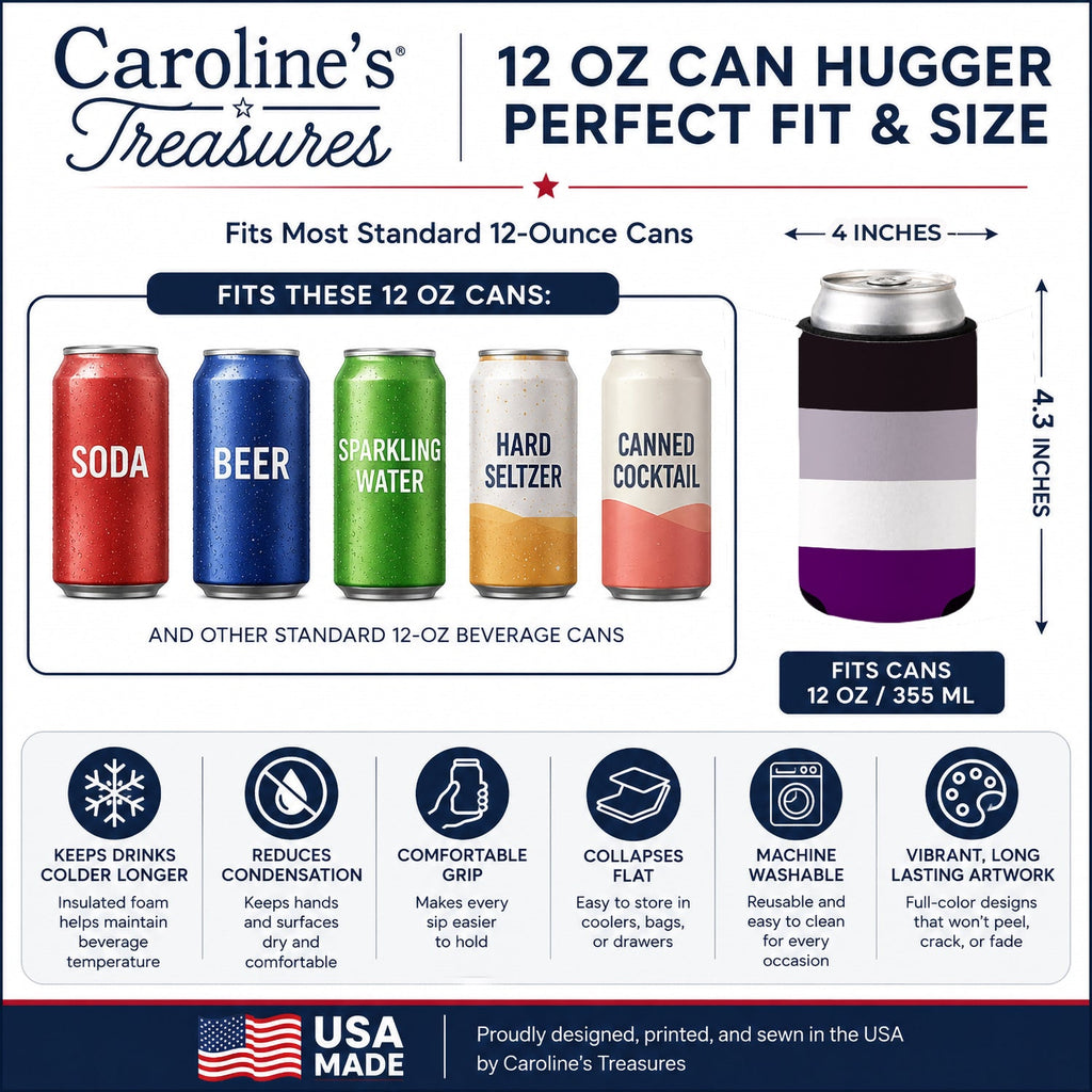 Asexual Pride Can or Bottle Hugger Cooler Sleeve for Standard 12 oz Cans, Insulated Foam Beer & Soda Can Hugger Reusable