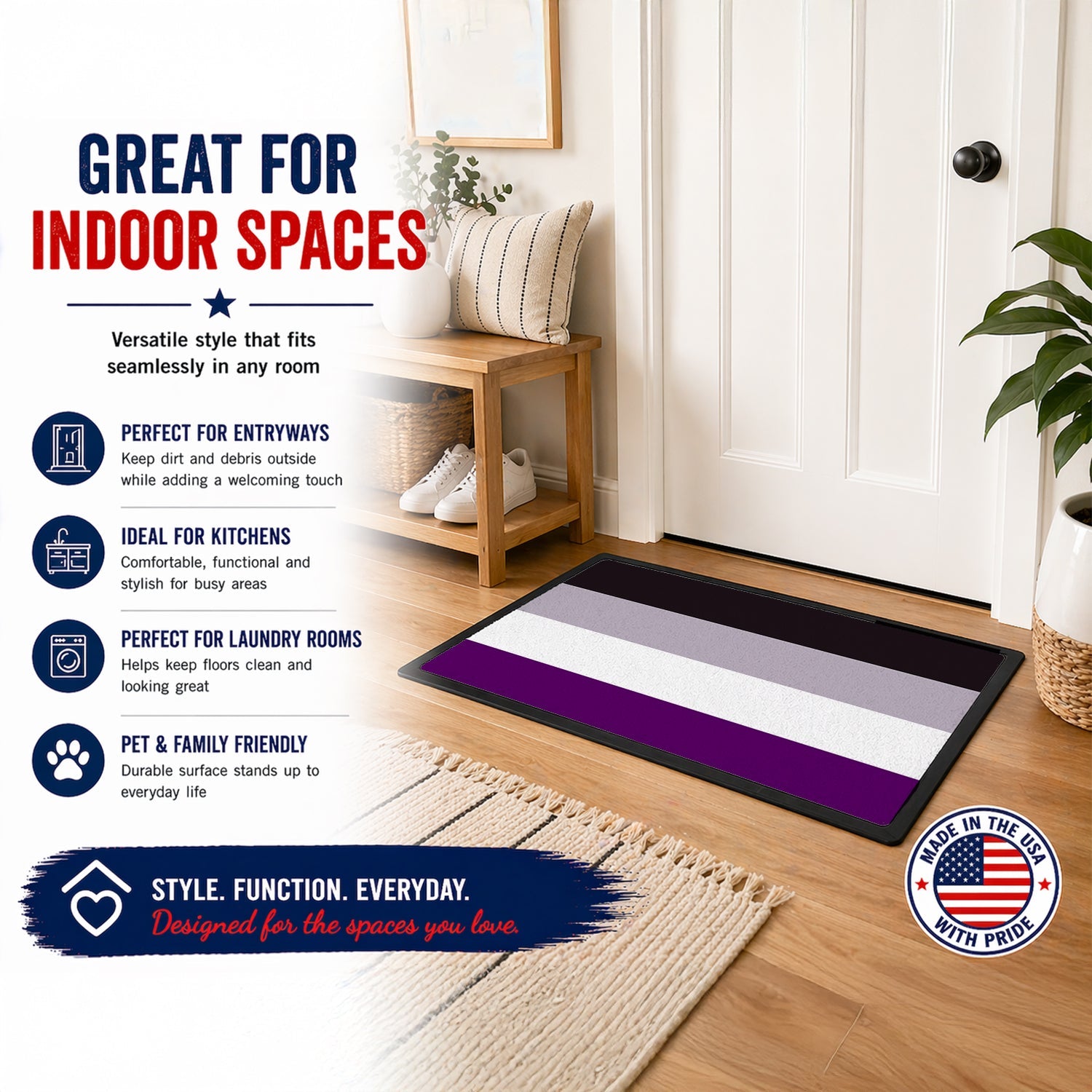 Asexual Pride Doormat Indoor Outdoor 24H X 36W Front Door Mat Rugs for Entryway, Non Slip Washable Low Pile,