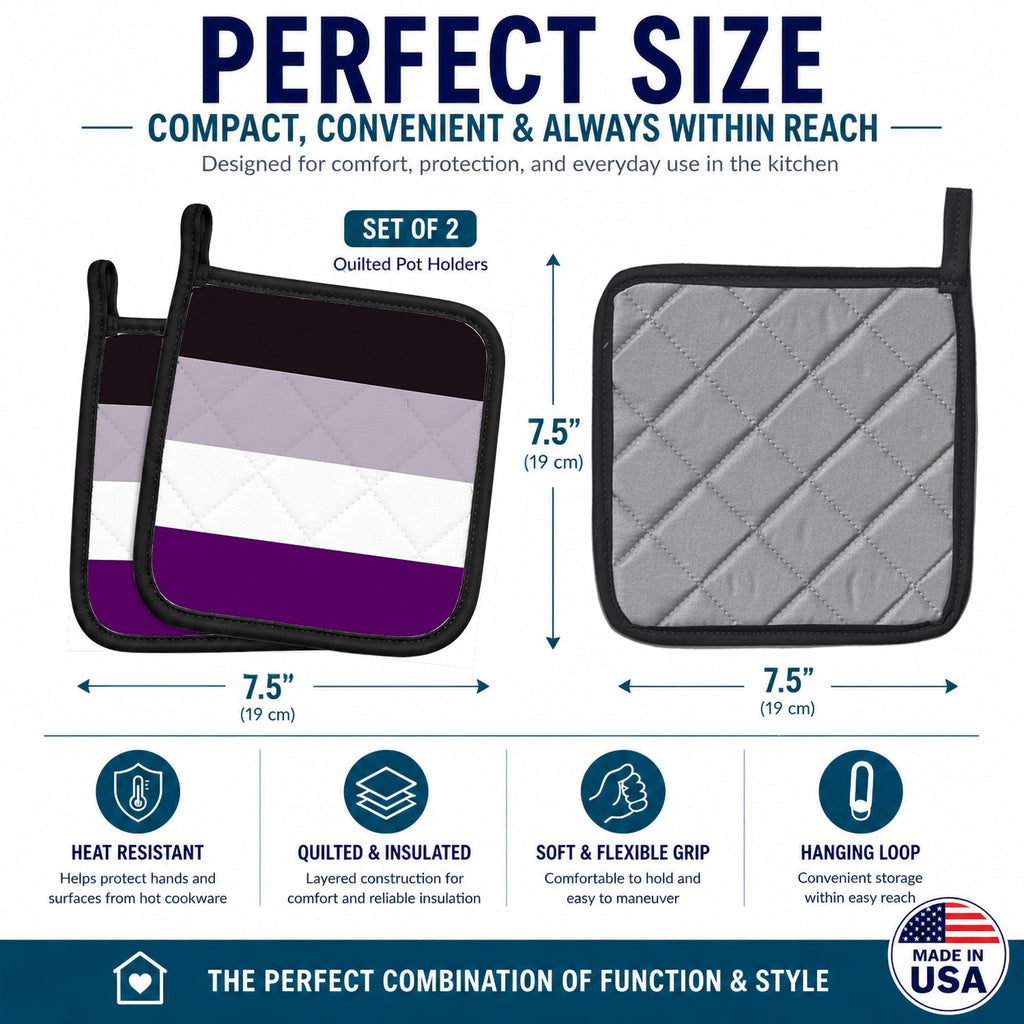 Asexual Pride Pot Holder Set of 2 Heat Resistant Quilted Hot Pads 7.5 x 7.5 Inch, Insulated Kitchen Trivets for Cooking & Baking