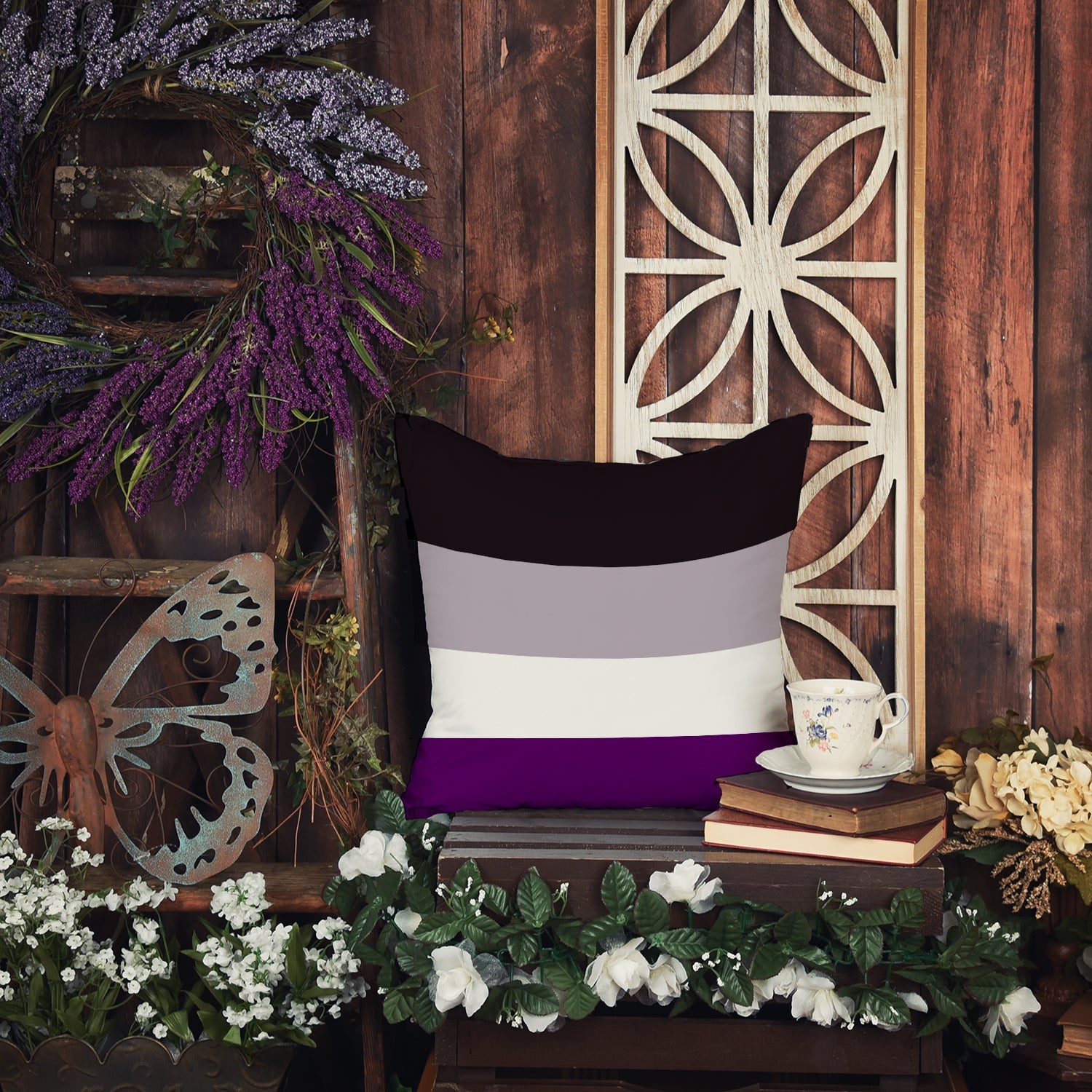 Asexual Pride Decorative Throw Pillow 14x14 Indoor Outdoor Accent Cushion, Fabric Cover with Insert for Sofa, Bed, Porch & Living Room