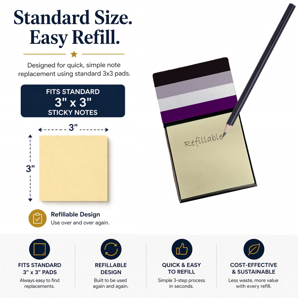 Asexual Pride Watercolor Sticky Note Holder Refillable Dispenser Desk Accessory 3x3 Pad Gift
