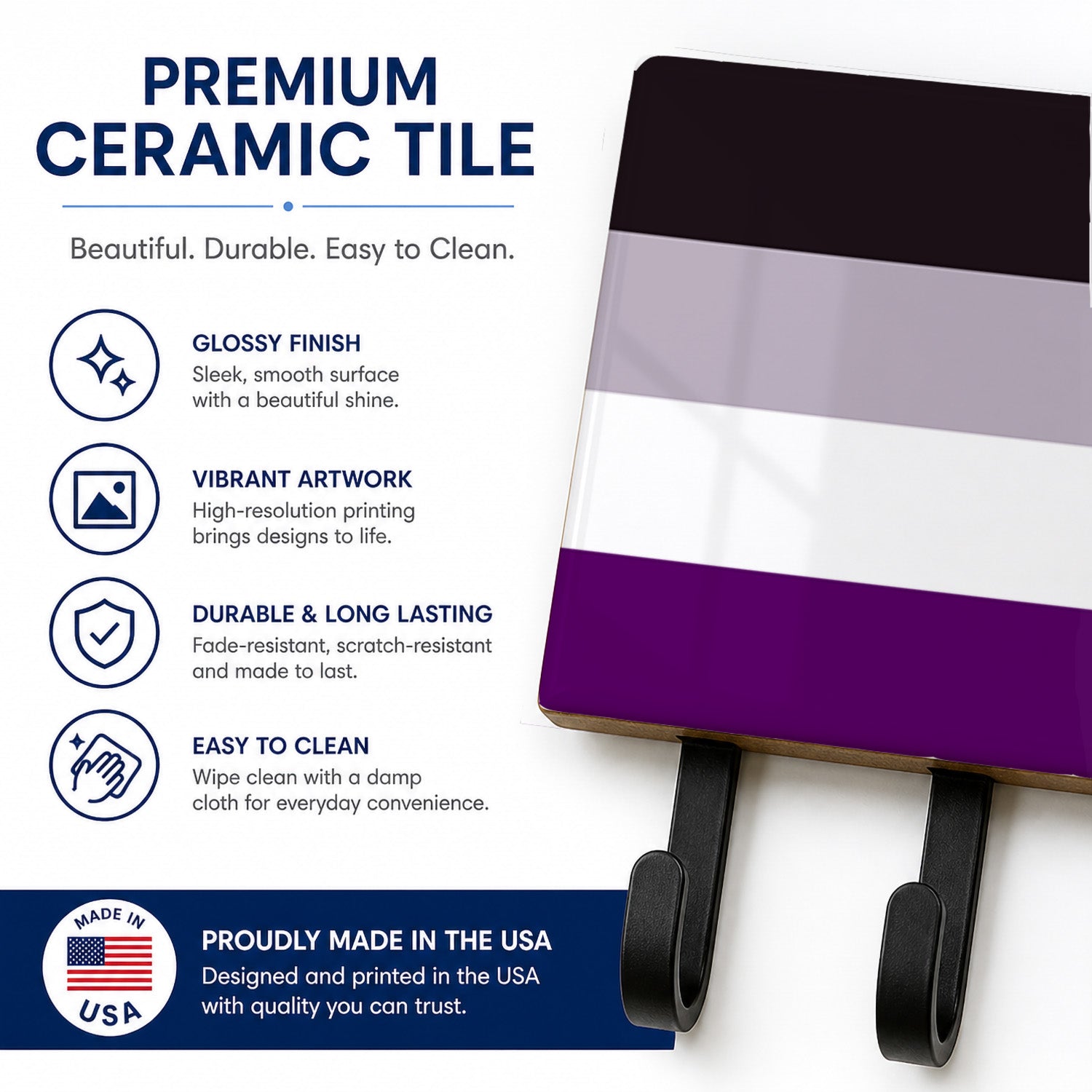 Asexual Pride Leash or Key Holder Wall Hooks, Coat Rack Wall Mount, for Hanging Keys, Towels, Aprons, Leashes