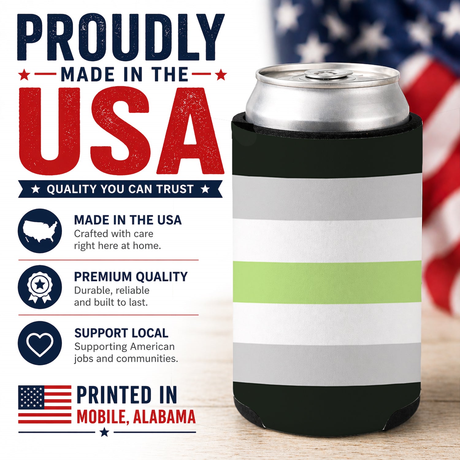 Agender Pride Can or Bottle Hugger Cooler Sleeve for Standard 12 oz Cans, Insulated Foam Beer & Soda Can Hugger Reusable