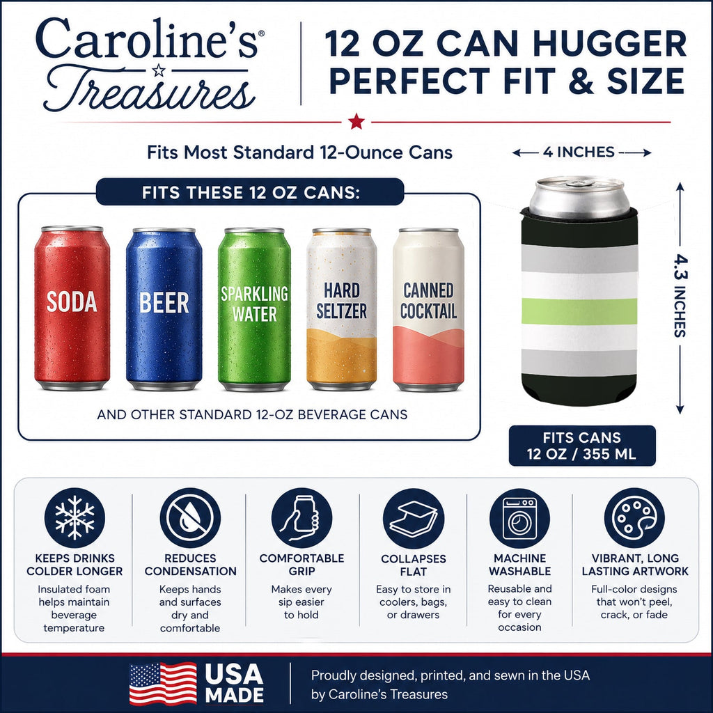 Agender Pride Can or Bottle Hugger Cooler Sleeve for Standard 12 oz Cans, Insulated Foam Beer & Soda Can Hugger Reusable