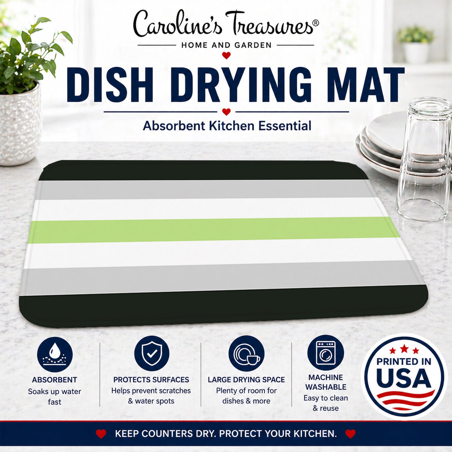 Agender Pride Dish Drying Mat Absorbent Dish Drying Mat Pad for Kitchen Counter Dish Drainer Mat for Countertop, 14 x 21", Multicolor