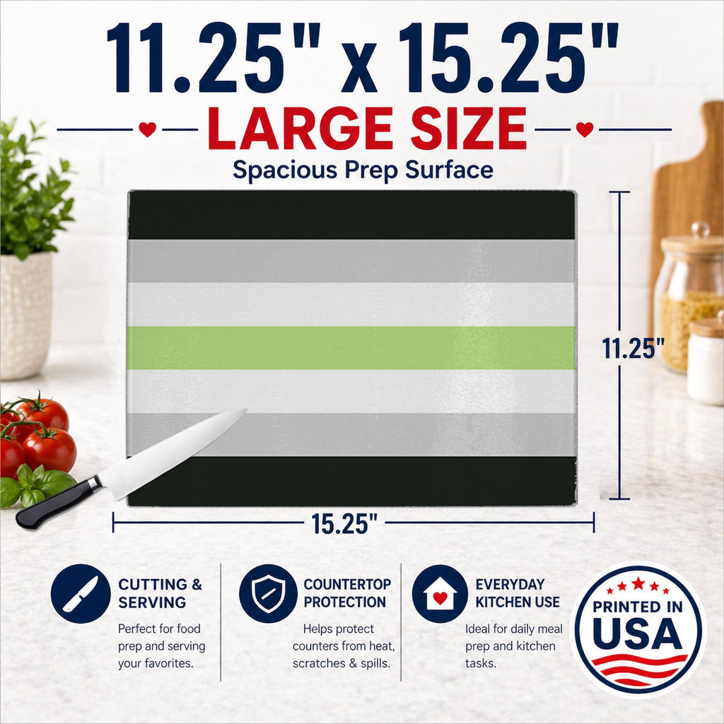 Agender Pride Cutting Board Tempered Glass Kitchen Cutting Surface, Heat Resistant Chopping, Non-Slip Feet, Food Prep & Serving