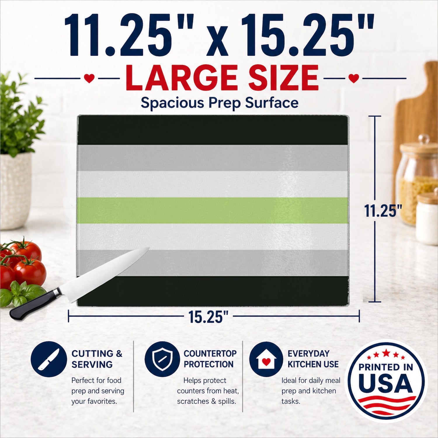 Agender Pride Cutting Board Tempered Glass Kitchen Cutting Surface, Heat Resistant Chopping, Non-Slip Feet, Food Prep & Serving