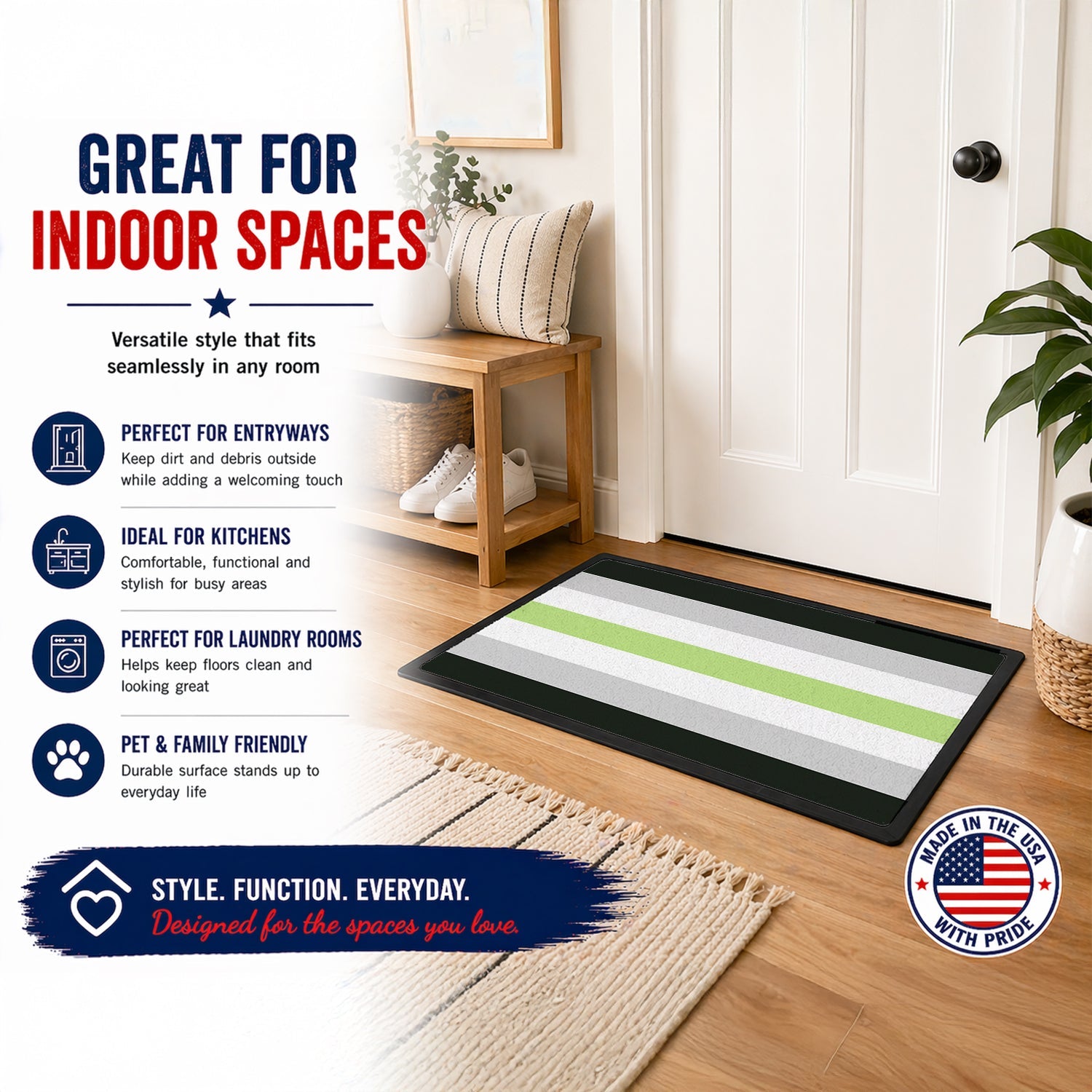 Agender Pride Doormat Indoor Outdoor 18H X 27W Front Door Mat Rugs for Entryway, Non Slip Washable