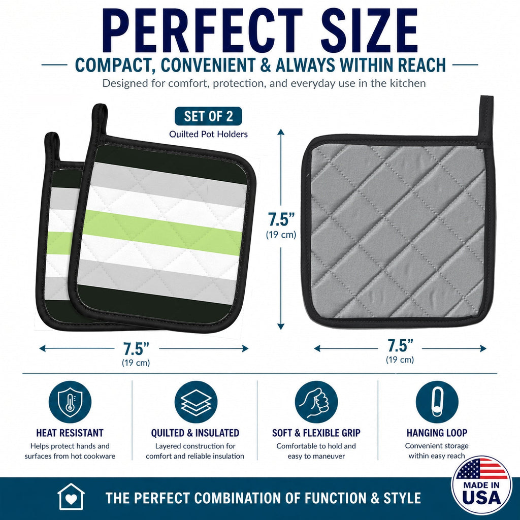 Agender Pride Pot Holder Set of 2 Heat Resistant Quilted Hot Pads 7.5 x 7.5 Inch, Insulated Kitchen Trivets for Cooking & Baking