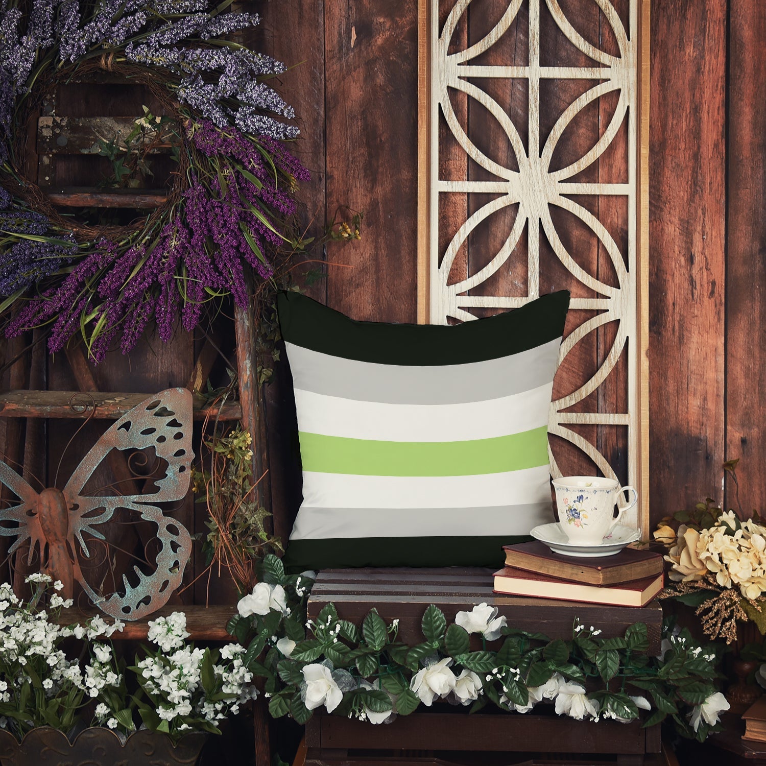 Agender Pride Decorative Throw Pillow 14x14 Indoor Outdoor Accent Cushion, Fabric Cover with Insert for Sofa, Bed, Porch & Living Room