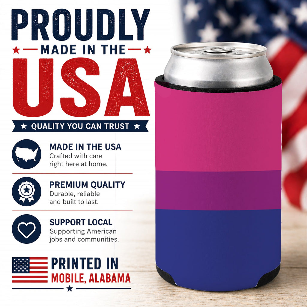 Bisexual Pride Can or Bottle Hugger Cooler Sleeve for Standard 12 oz Cans, Insulated Foam Beer & Soda Can Hugger Reusable