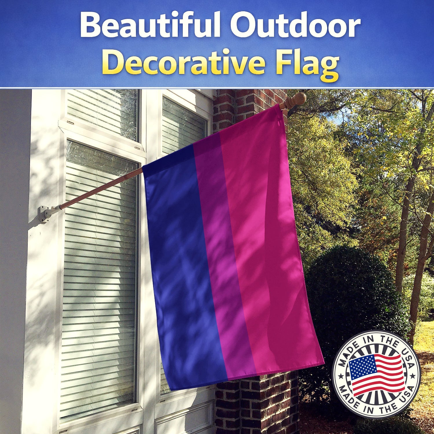 Bisexual Pride House Flag 28x40 Porch Sleeve Pole Decorative Outside Yard Banner Artwork Wall Hanging, Polyester