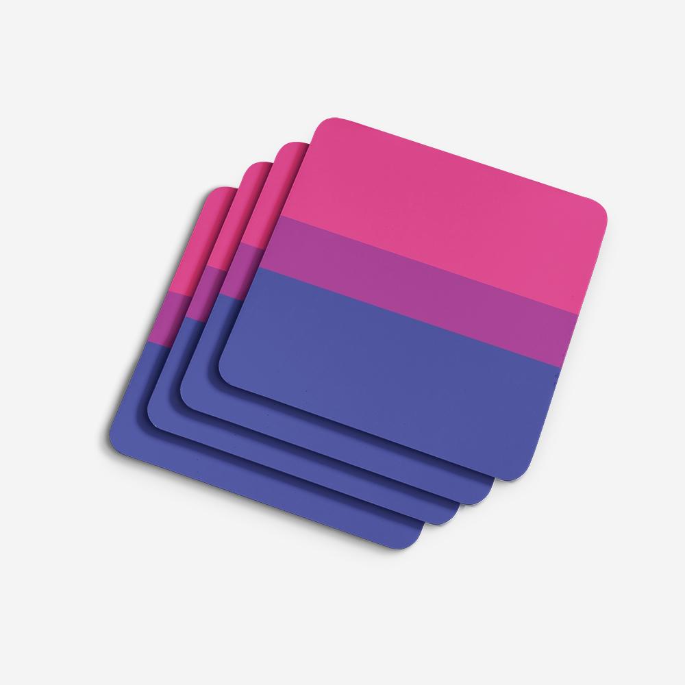 Bisexual Pride Foam Coasters Set of 4 Cup Coasters for Indoor Outdoor, Tabletop Protection, Anti Slip, Mouse pad Material