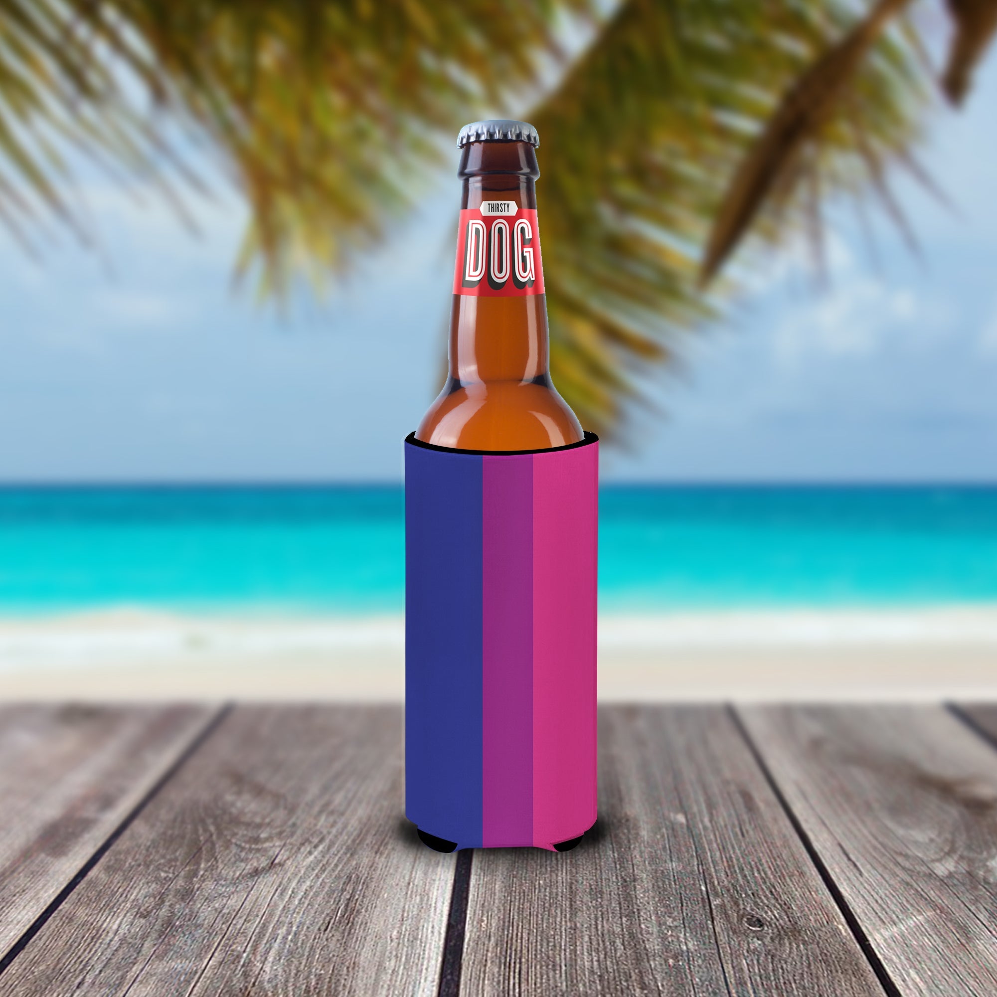 Bisexual Pride Slim Can Hugger , Insulated Foam Hugger for 12 oz Slim Cans, Beer Bottles & Water Bottles, Printed in USA