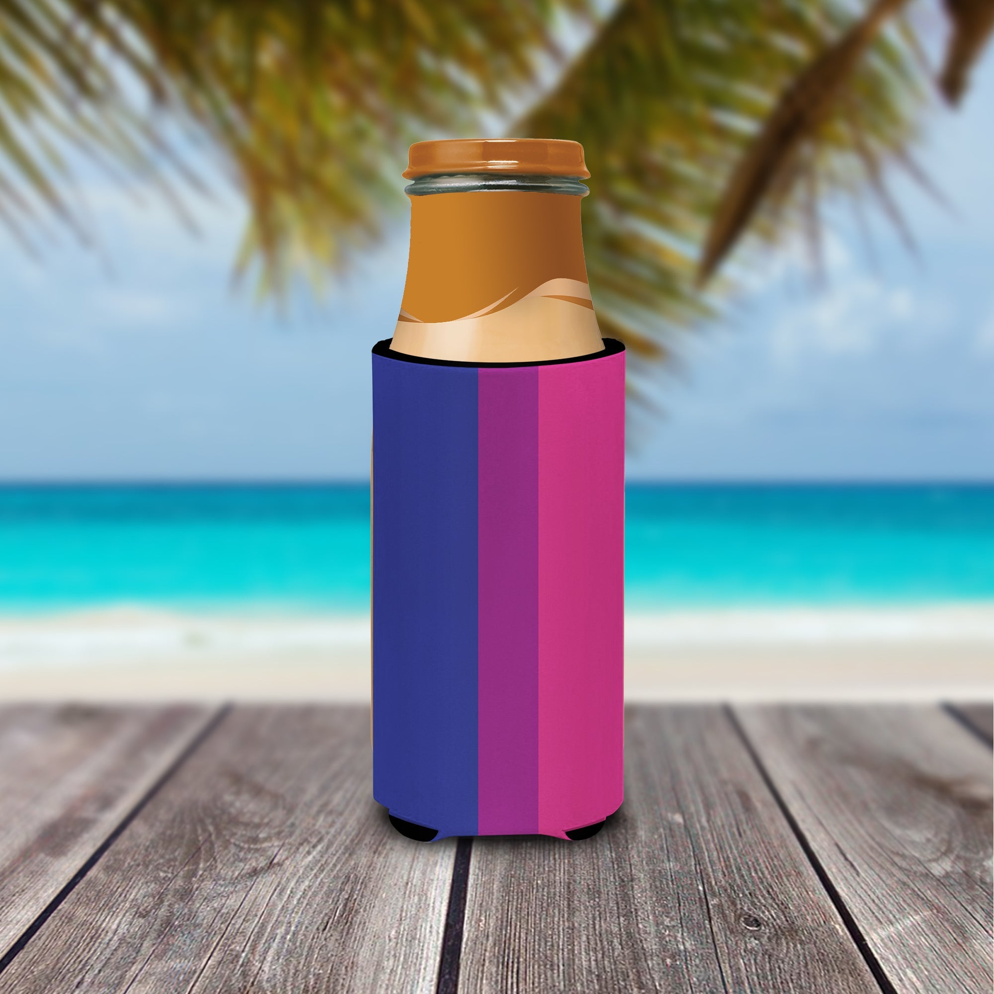 Bisexual Pride Slim Can Hugger , Insulated Foam Hugger for 12 oz Slim Cans, Beer Bottles & Water Bottles, Printed in USA