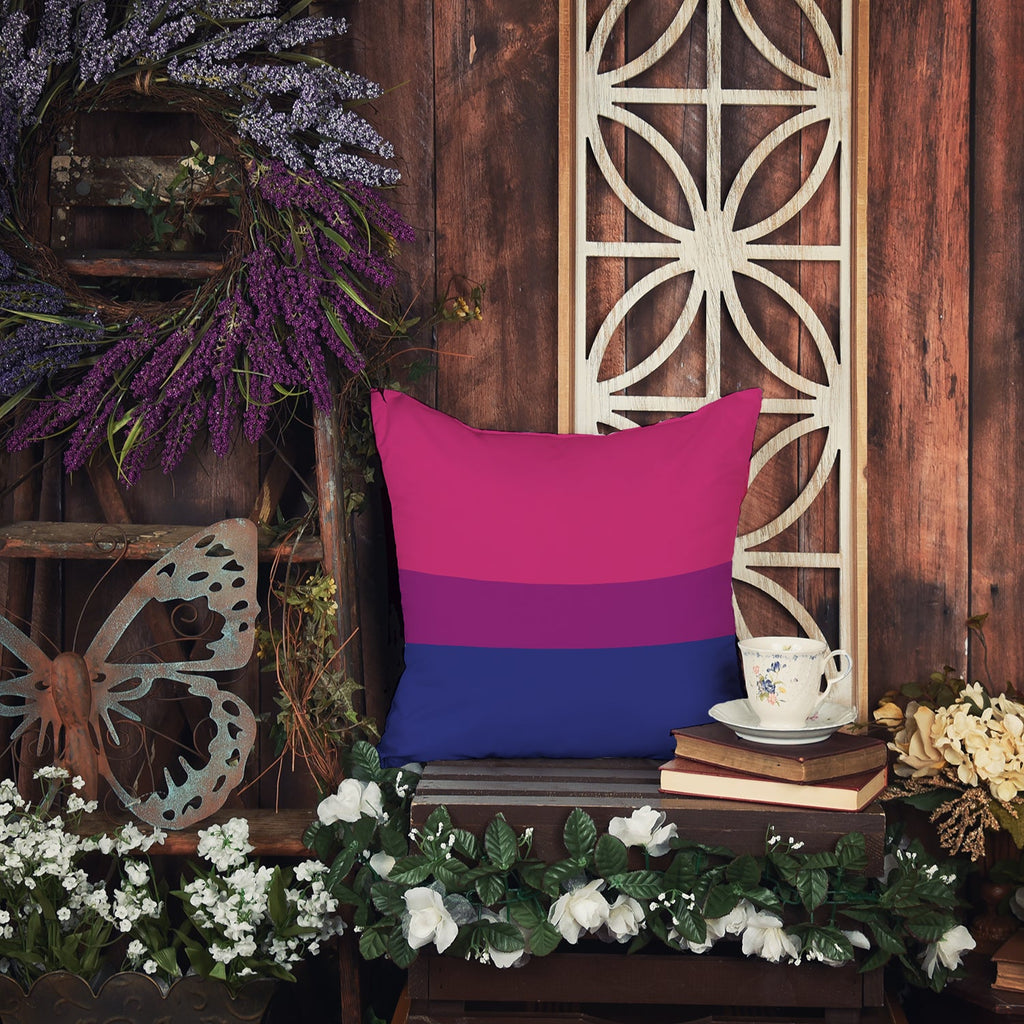 Bisexual Pride Decorative Throw Pillow 14x14 Indoor Outdoor Accent Cushion, Fabric Cover with Insert for Sofa, Bed, Porch & Living Room