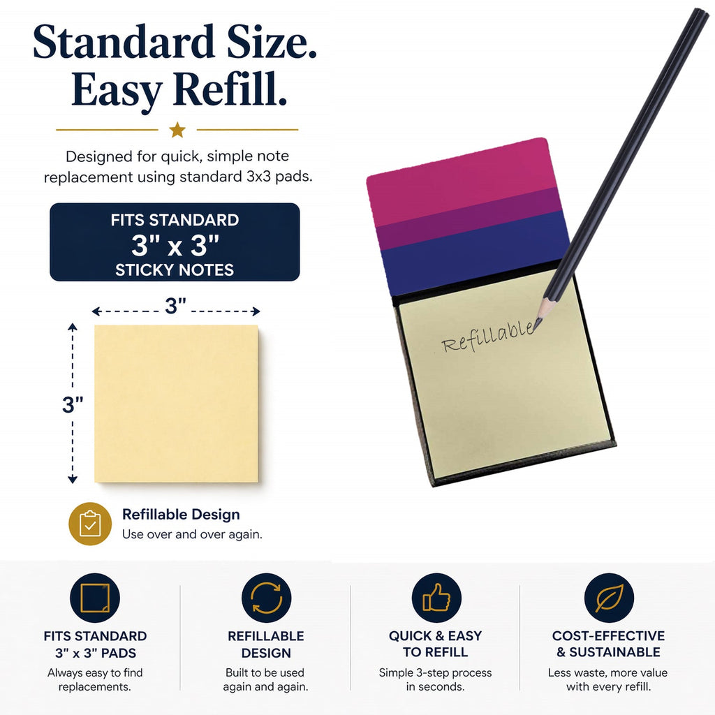 Bisexual Pride Watercolor Sticky Note Holder Refillable Dispenser Desk Accessory 3x3 Pad Gift