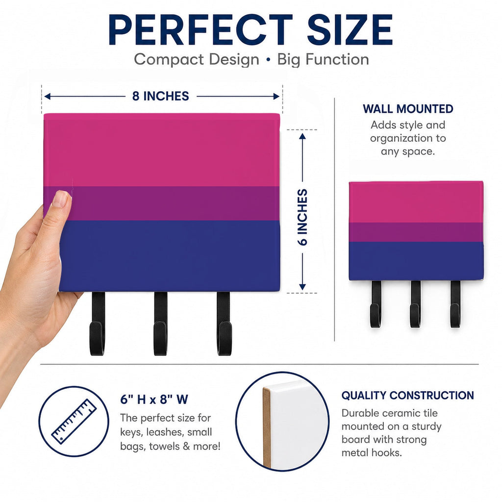 Bisexual Pride Leash or Key Holder Wall Hooks, Coat Rack Wall Mount, for Hanging Keys, Towels, Aprons, Leashes