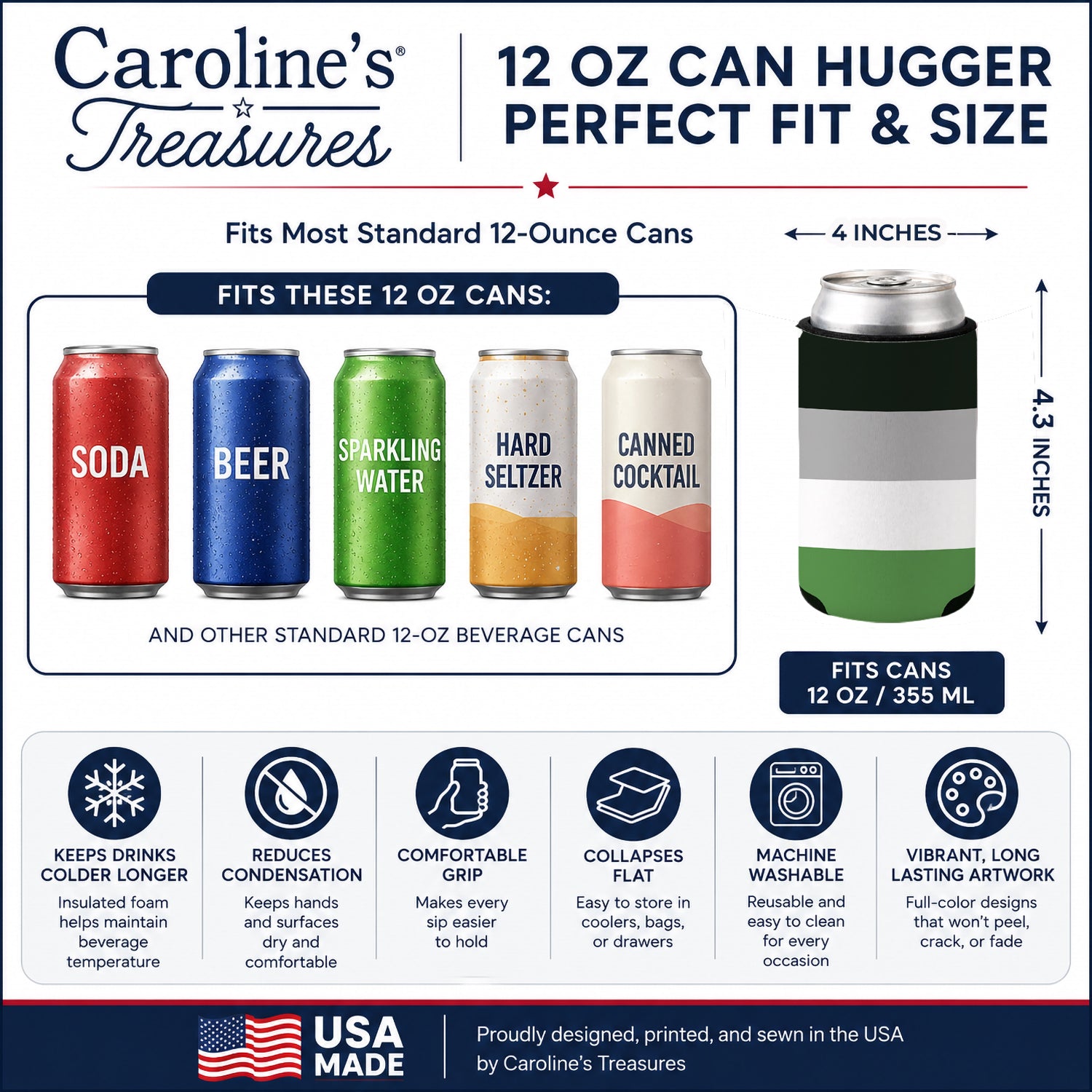 Androphilia Pride Can or Bottle Hugger Cooler Sleeve for Standard 12 oz Cans, Insulated Foam Beer & Soda Can Hugger Reusable