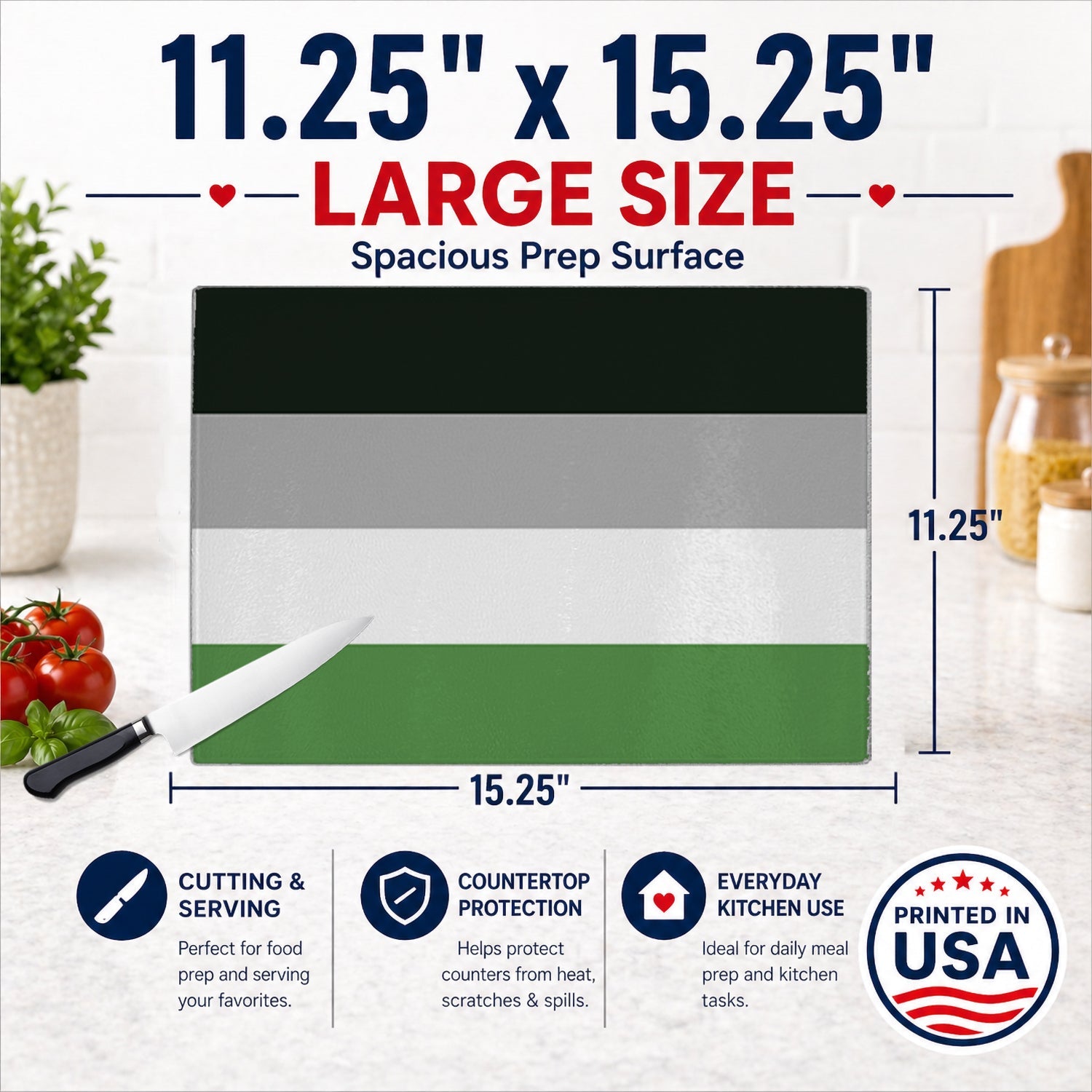 Androphilia Pride Cutting Board Tempered Glass Kitchen Cutting Surface, Heat Resistant Chopping, Non-Slip Feet, Food Prep & Serving