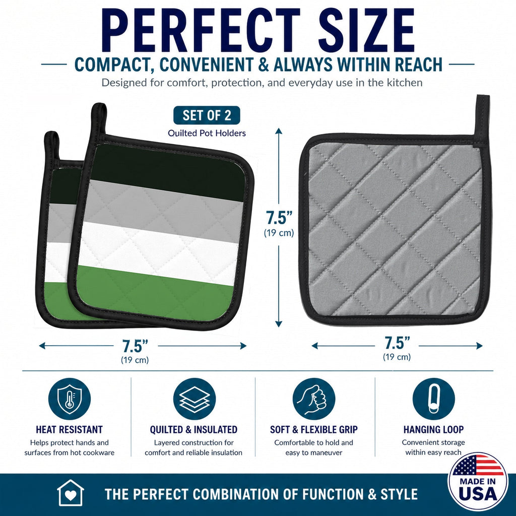 Androphilia Pride Pot Holder Set of 2 Heat Resistant Quilted Hot Pads 7.5 x 7.5 Inch, Insulated Kitchen Trivets for Cooking & Baking