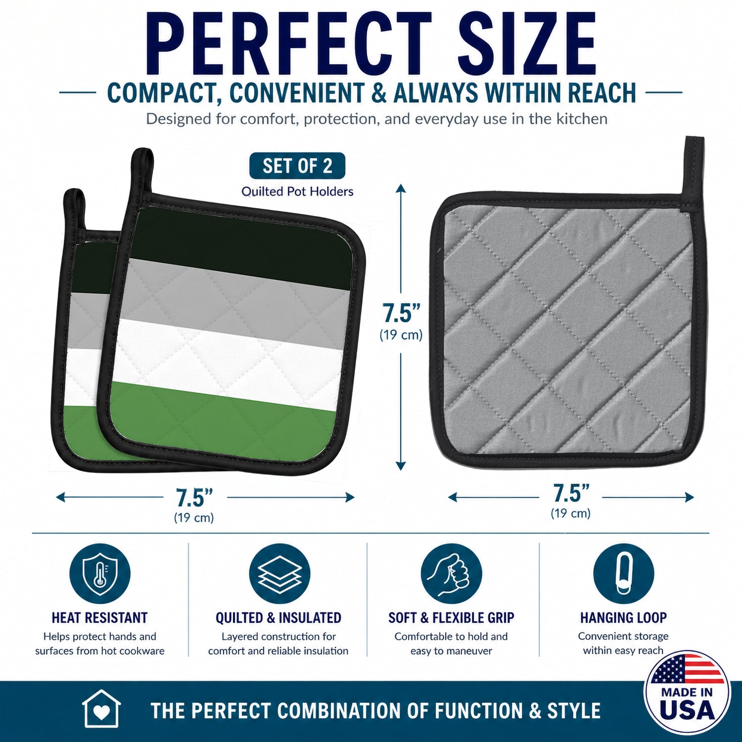 Androphilia Pride Pot Holder Set of 2 Heat Resistant Quilted Hot Pads 7.5 x 7.5 Inch, Insulated Kitchen Trivets for Cooking & Baking