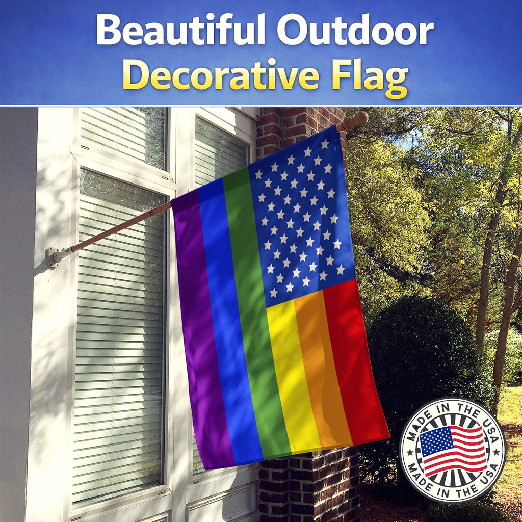USA Gay Pride House Flag 28x40 Porch Sleeve Pole Decorative Outside Yard Banner Artwork Wall Hanging, Polyester