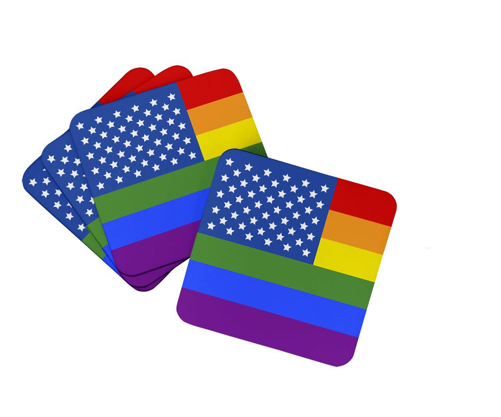 USA Gay Pride Foam Coasters Set of 4 Cup Coasters for Indoor Outdoor, Tabletop Protection, Anti Slip, Mouse pad Material