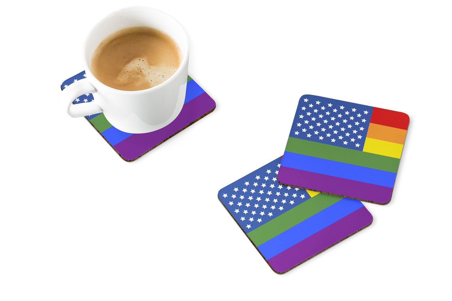 USA Gay Pride Foam Coasters Set of 4 Cup Coasters for Indoor Outdoor, Tabletop Protection, Anti Slip, Mouse pad Material