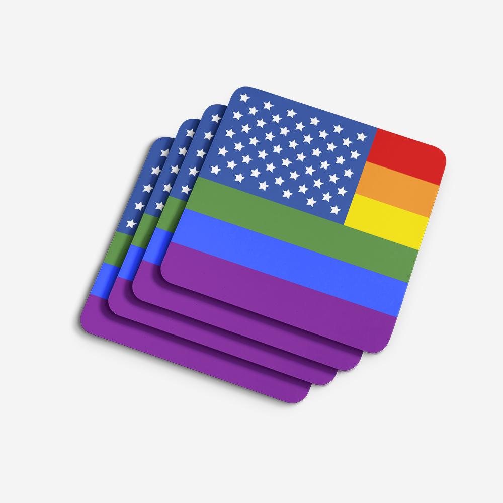 USA Gay Pride Foam Coasters Set of 4 Cup Coasters for Indoor Outdoor, Tabletop Protection, Anti Slip, Mouse pad Material