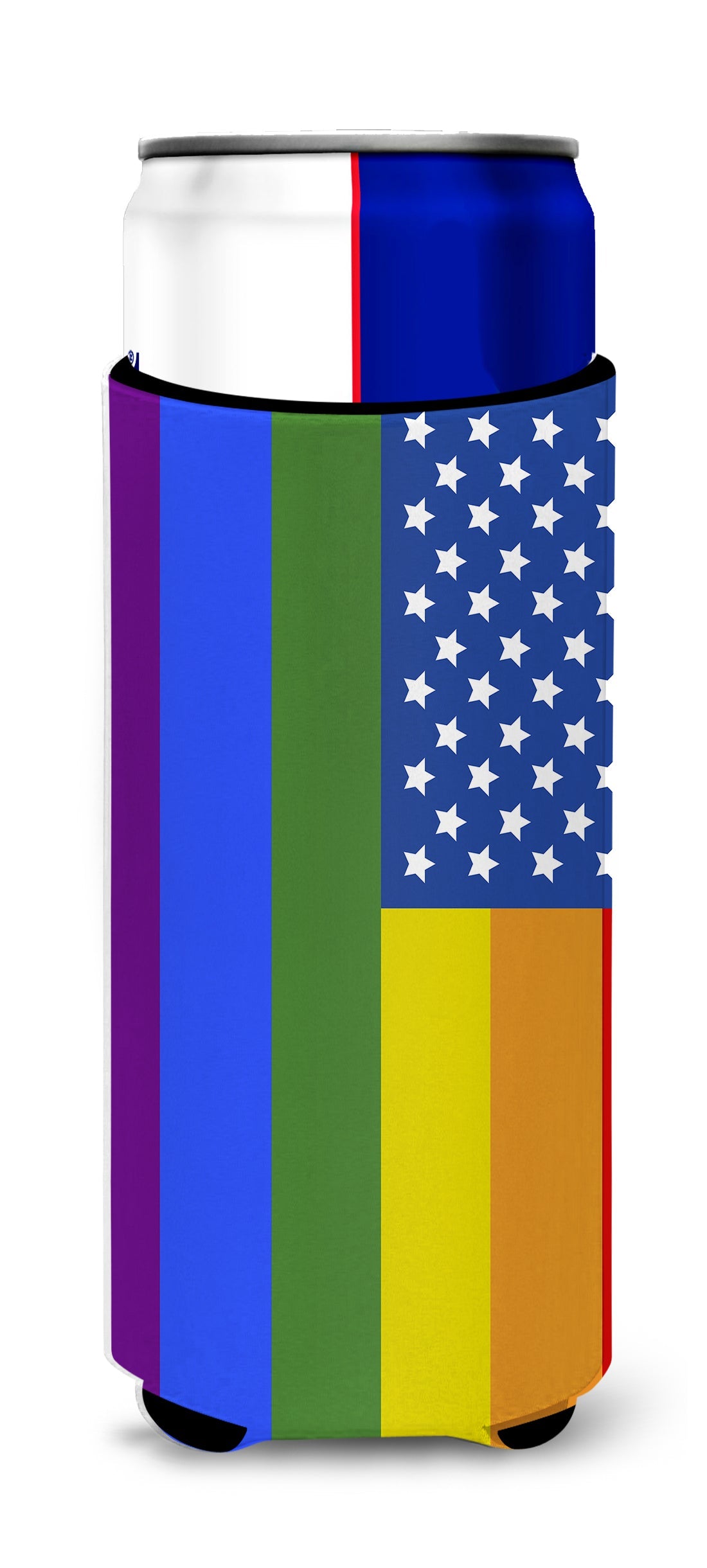 USA Gay Pride Slim Can Hugger , Insulated Foam Hugger for 12 oz Slim Cans, Beer Bottles & Water Bottles, Printed in USA