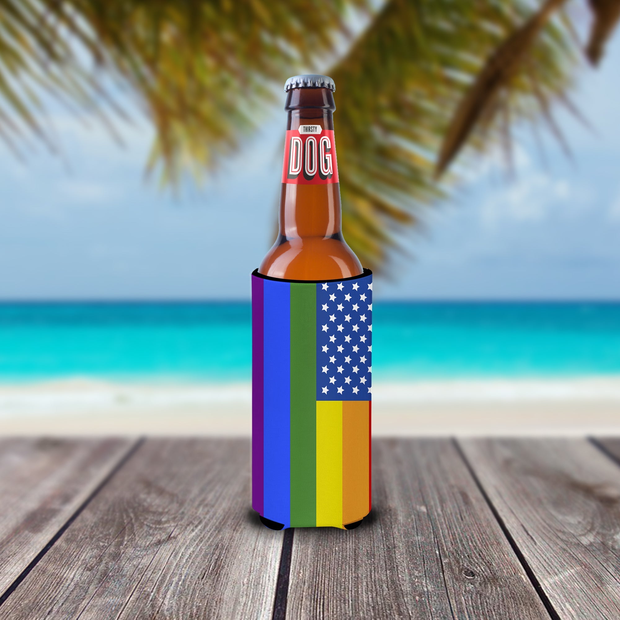USA Gay Pride Slim Can Hugger , Insulated Foam Hugger for 12 oz Slim Cans, Beer Bottles & Water Bottles, Printed in USA