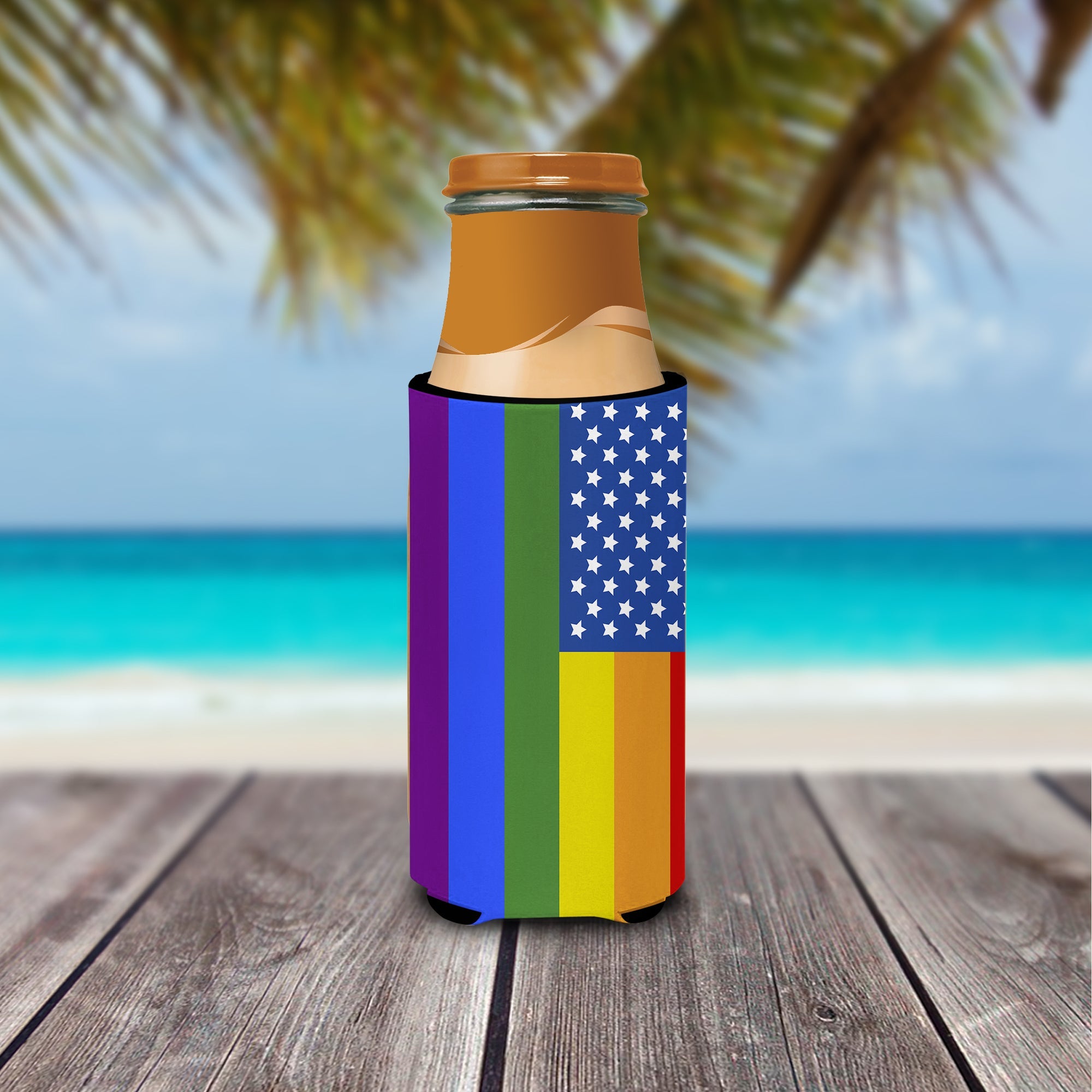 USA Gay Pride Slim Can Hugger , Insulated Foam Hugger for 12 oz Slim Cans, Beer Bottles & Water Bottles, Printed in USA