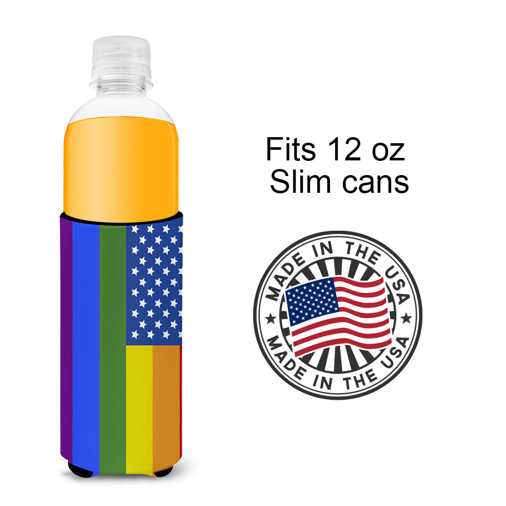 USA Gay Pride Slim Can Hugger , Insulated Foam Hugger for 12 oz Slim Cans, Beer Bottles & Water Bottles, Printed in USA