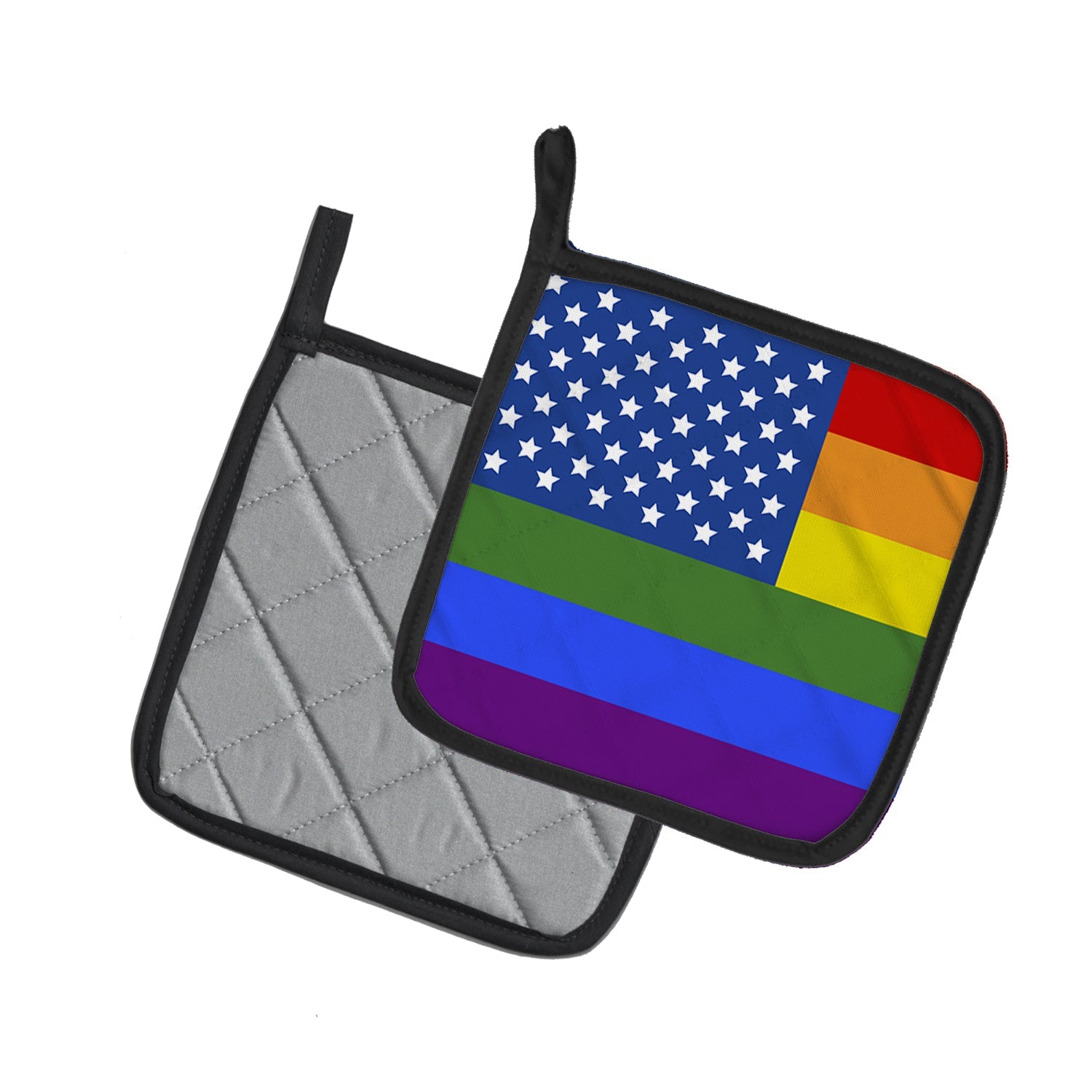 USA Gay Pride Pot Holder Set of 2 Heat Resistant Quilted Hot Pads 7.5 x 7.5 Inch, Insulated Kitchen Trivets for Cooking & Baking