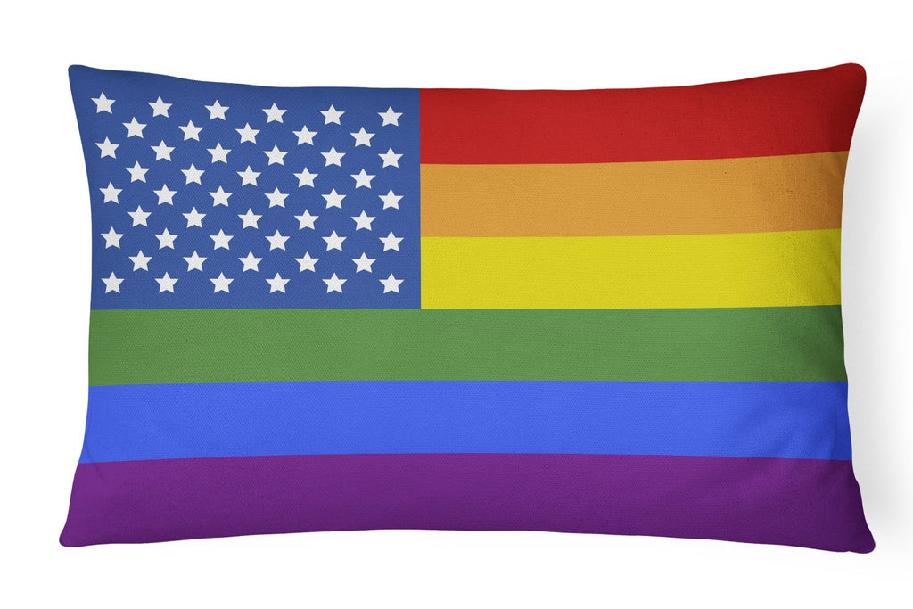 USA Gay Pride Decorative Throw Pillow 12x16 Indoor Outdoor Accent Cushion, Fabric Cover with Insert for Sofa, Bed, Porch & Living Room