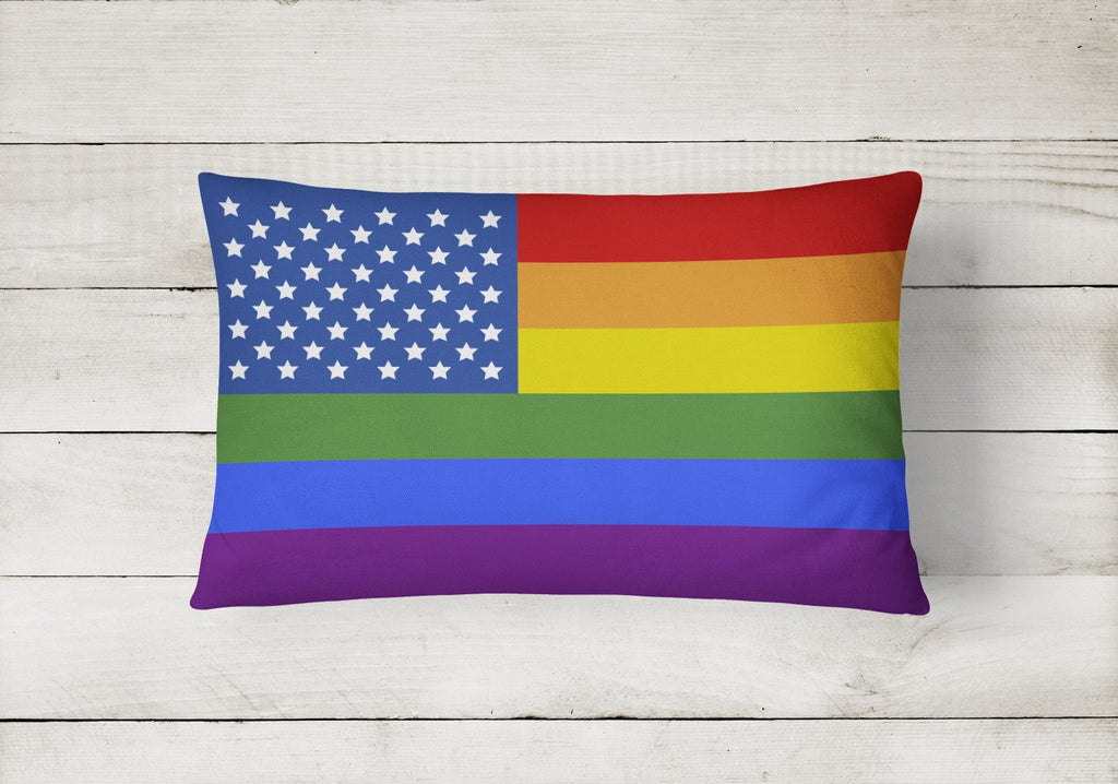 USA Gay Pride Decorative Throw Pillow 12x16 Indoor Outdoor Accent Cushion, Fabric Cover with Insert for Sofa, Bed, Porch & Living Room