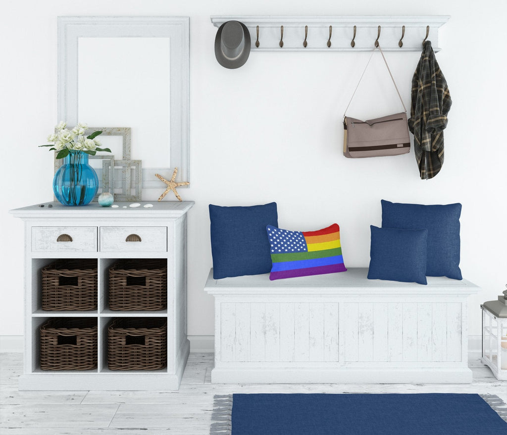 USA Gay Pride Decorative Throw Pillow 12x16 Indoor Outdoor Accent Cushion, Fabric Cover with Insert for Sofa, Bed, Porch & Living Room