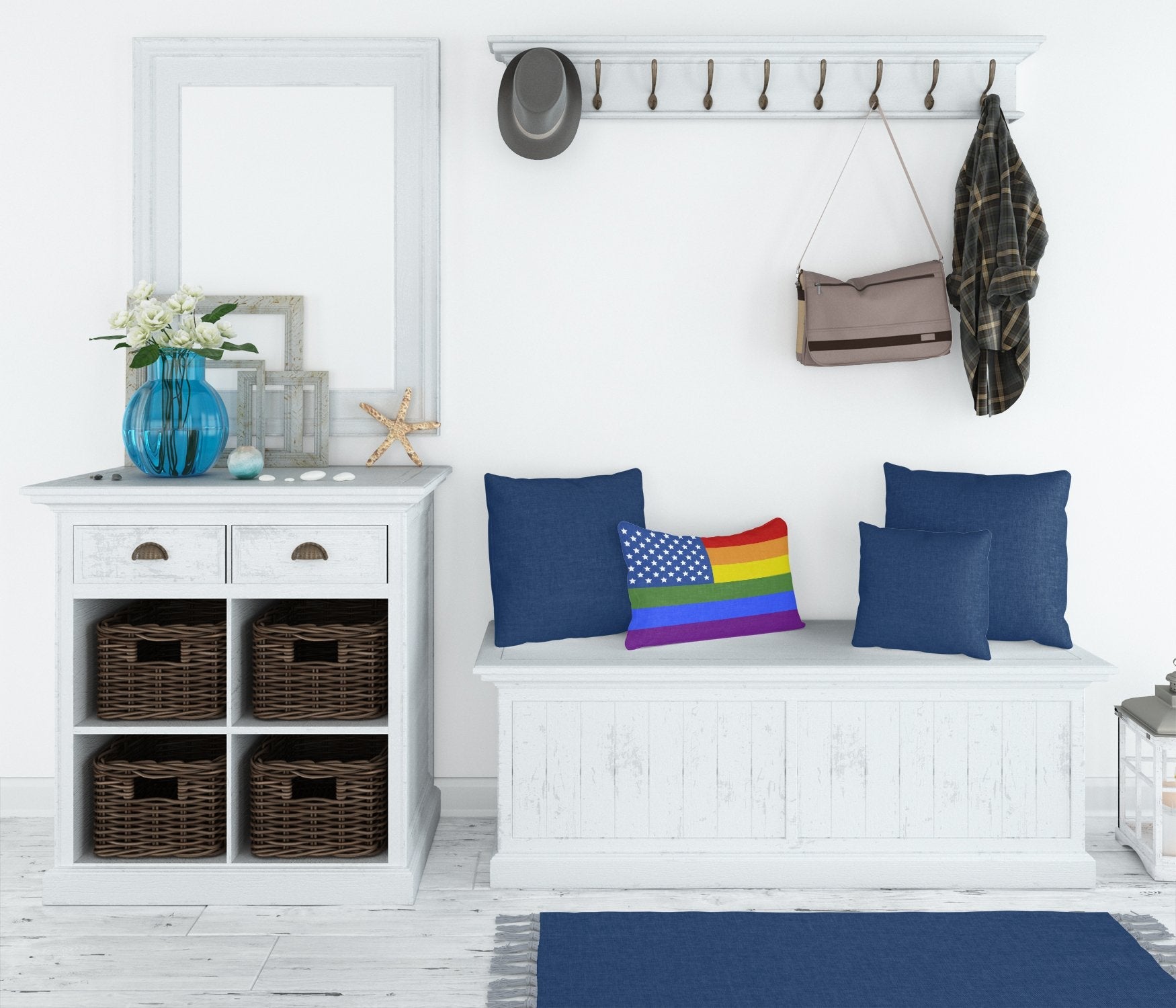 USA Gay Pride Decorative Throw Pillow 12x16 Indoor Outdoor Accent Cushion, Fabric Cover with Insert for Sofa, Bed, Porch & Living Room