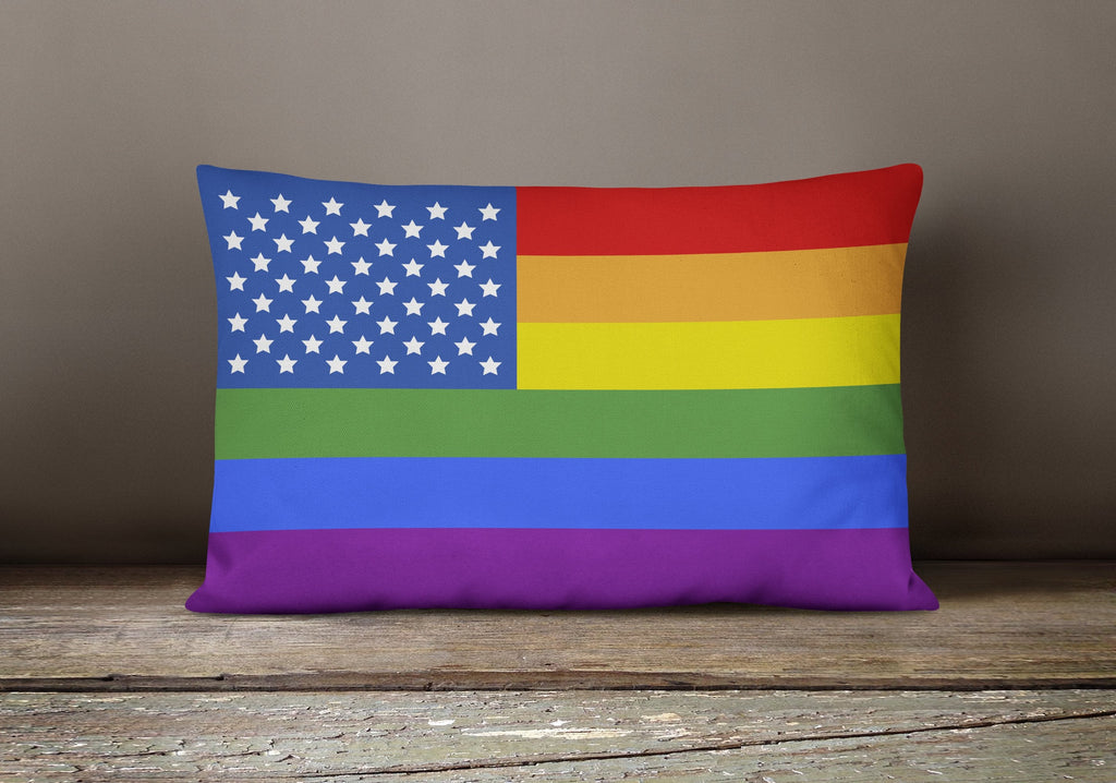 USA Gay Pride Decorative Throw Pillow 12x16 Indoor Outdoor Accent Cushion, Fabric Cover with Insert for Sofa, Bed, Porch & Living Room