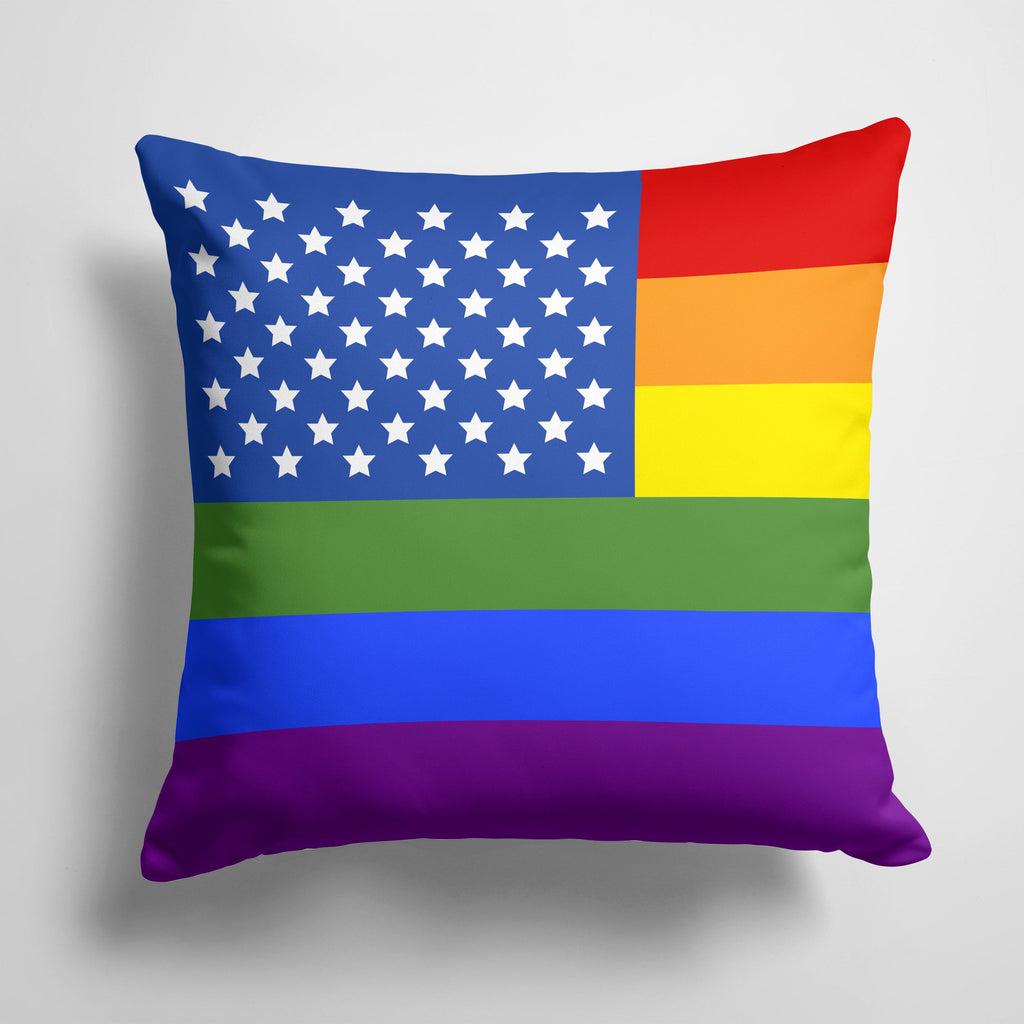 USA Gay Pride Decorative Throw Pillow 14x14 Indoor Outdoor Accent Cushion, Fabric Cover with Insert for Sofa, Bed, Porch & Living Room