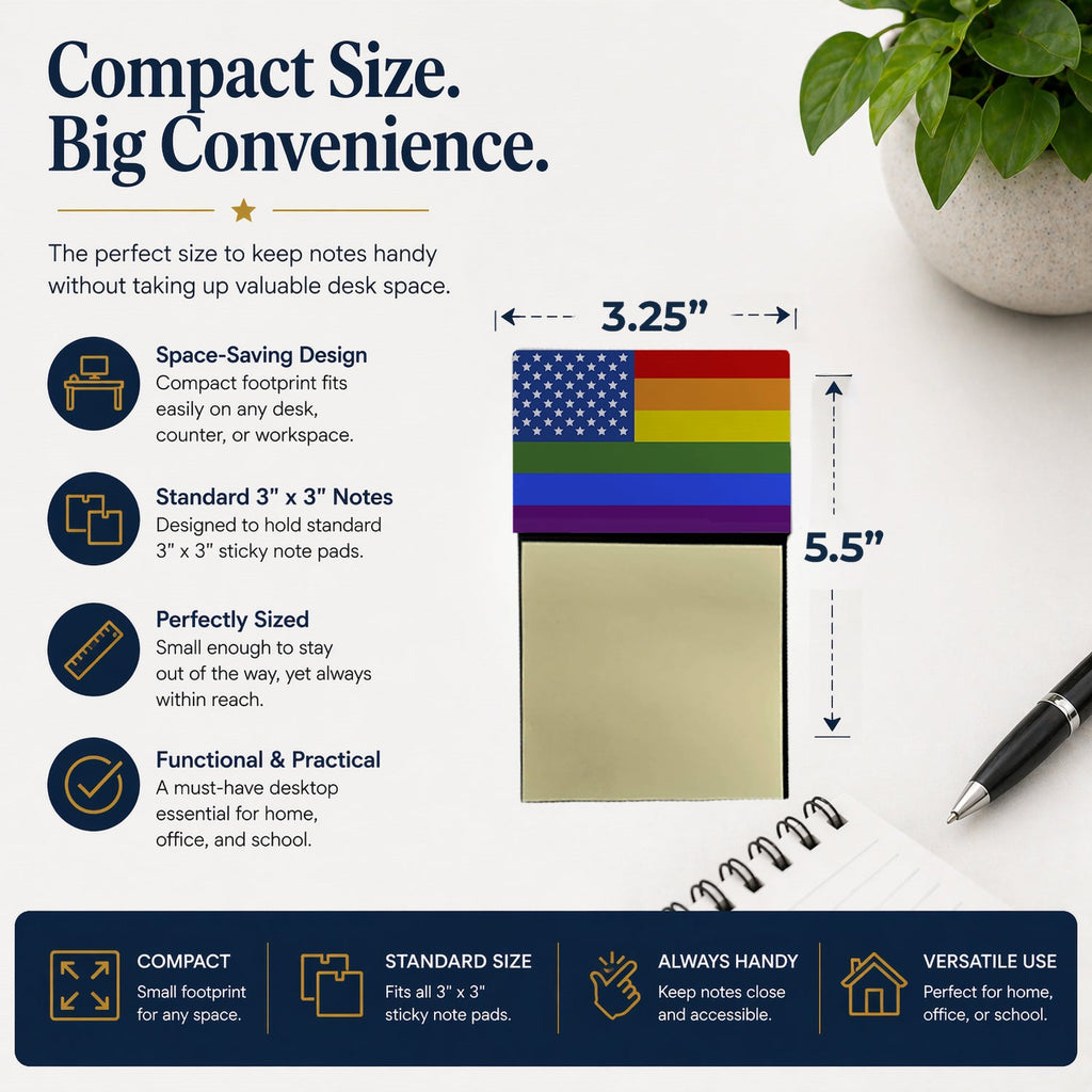 USA Gay Pride Watercolor Sticky Note Holder Refillable Dispenser Desk Accessory 3x3 Pad Gift
