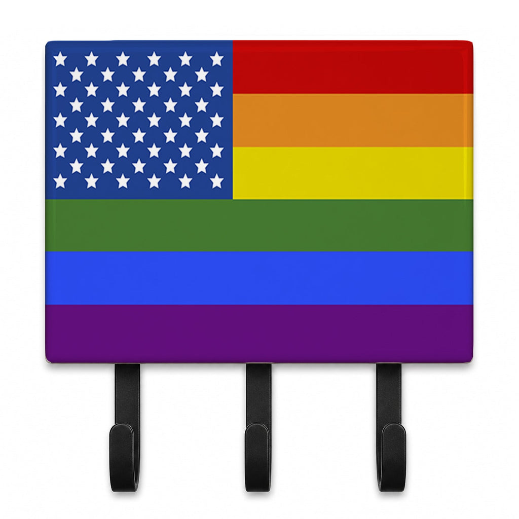 USA Gay Pride Leash or Key Holder Wall Hooks, Coat Rack Wall Mount, for Hanging Keys, Towels, Aprons, Leashes