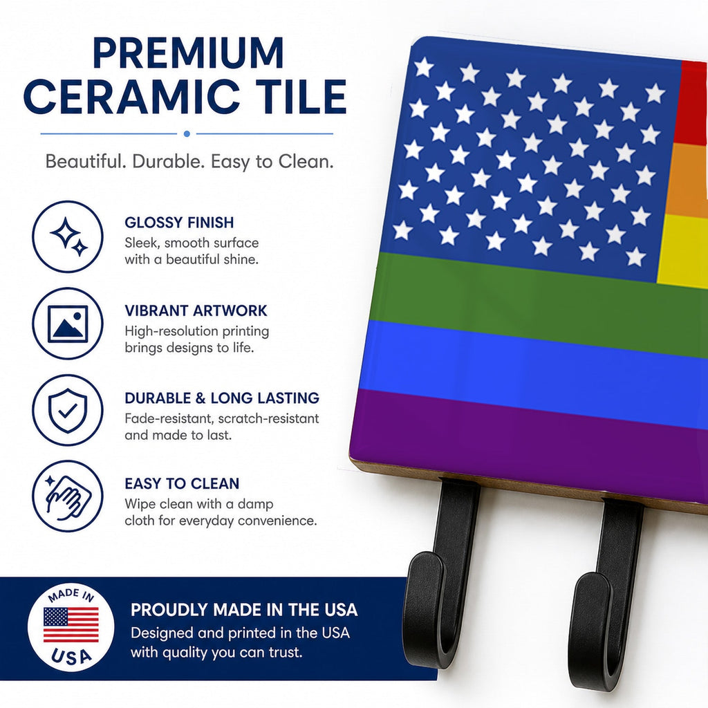 USA Gay Pride Leash or Key Holder Wall Hooks, Coat Rack Wall Mount, for Hanging Keys, Towels, Aprons, Leashes