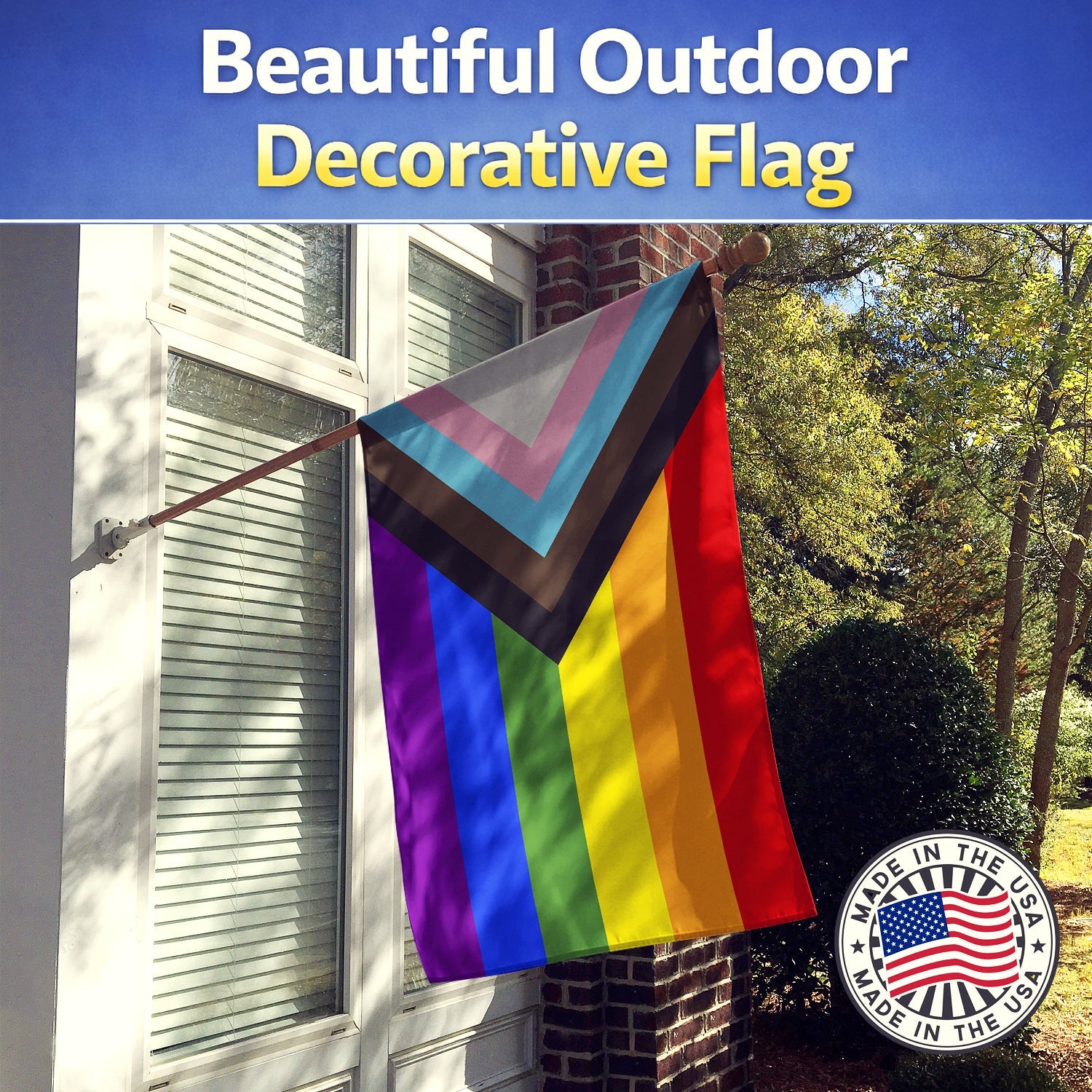 Gay Pride Progress Pride House Flag 28x40 Porch Sleeve Pole Decorative Outside Yard Banner Artwork Wall Hanging, Polyester