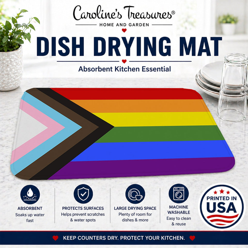 Gay Pride Progress Pride Dish Drying Mat Absorbent Dish Drying Mat Pad for Kitchen Counter Dish Drainer Mat for Countertop, 14 x 21", Multicolor