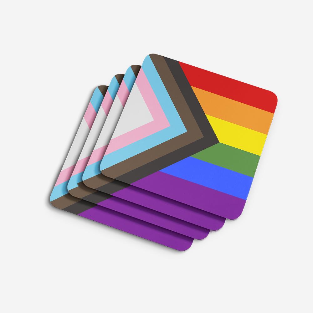 Gay Pride Progress Pride Foam Coasters Set of 4 Cup Coasters for Indoor Outdoor, Tabletop Protection, Anti Slip, Mouse pad Material